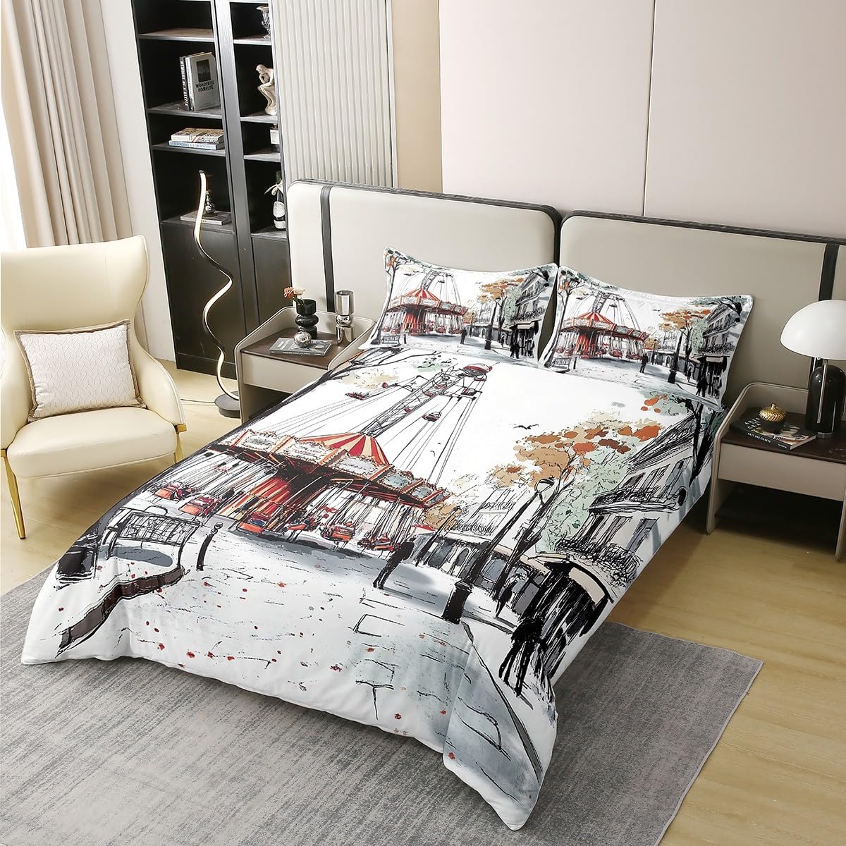 Erosebridal Retro City Duvet Cover Set Twin