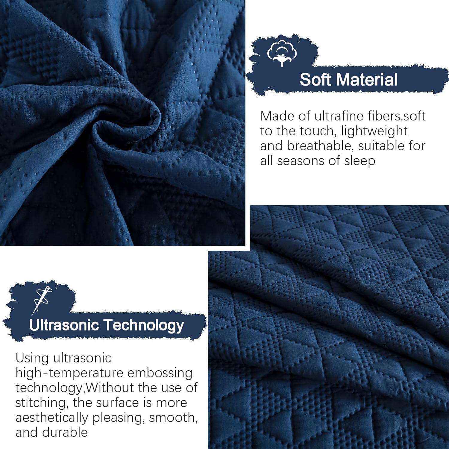 DJY Navy Blue King Size Quilt Set with Pillow Shams