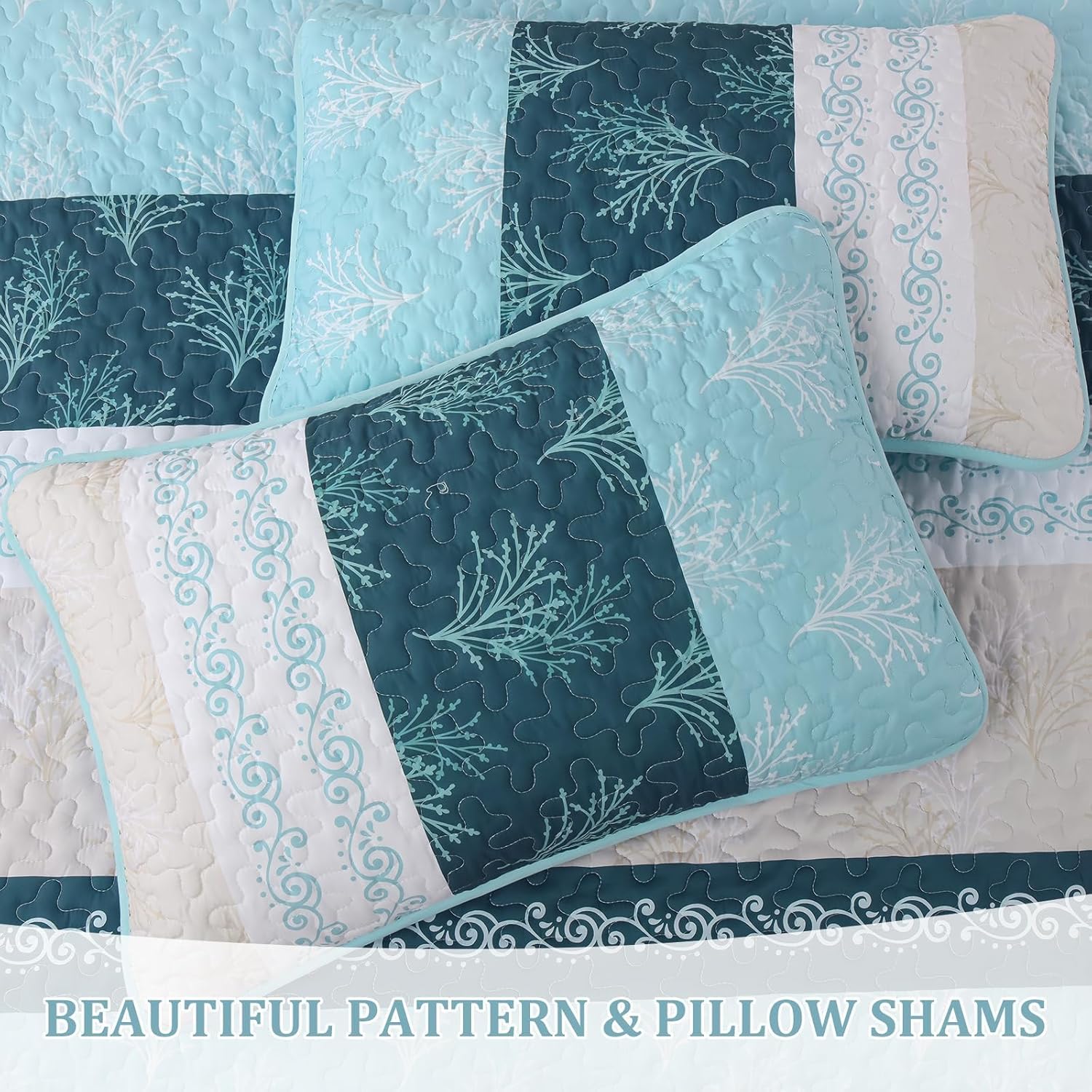 DJY Boho Striped Floral Queen Quilt Set 3 Pieces