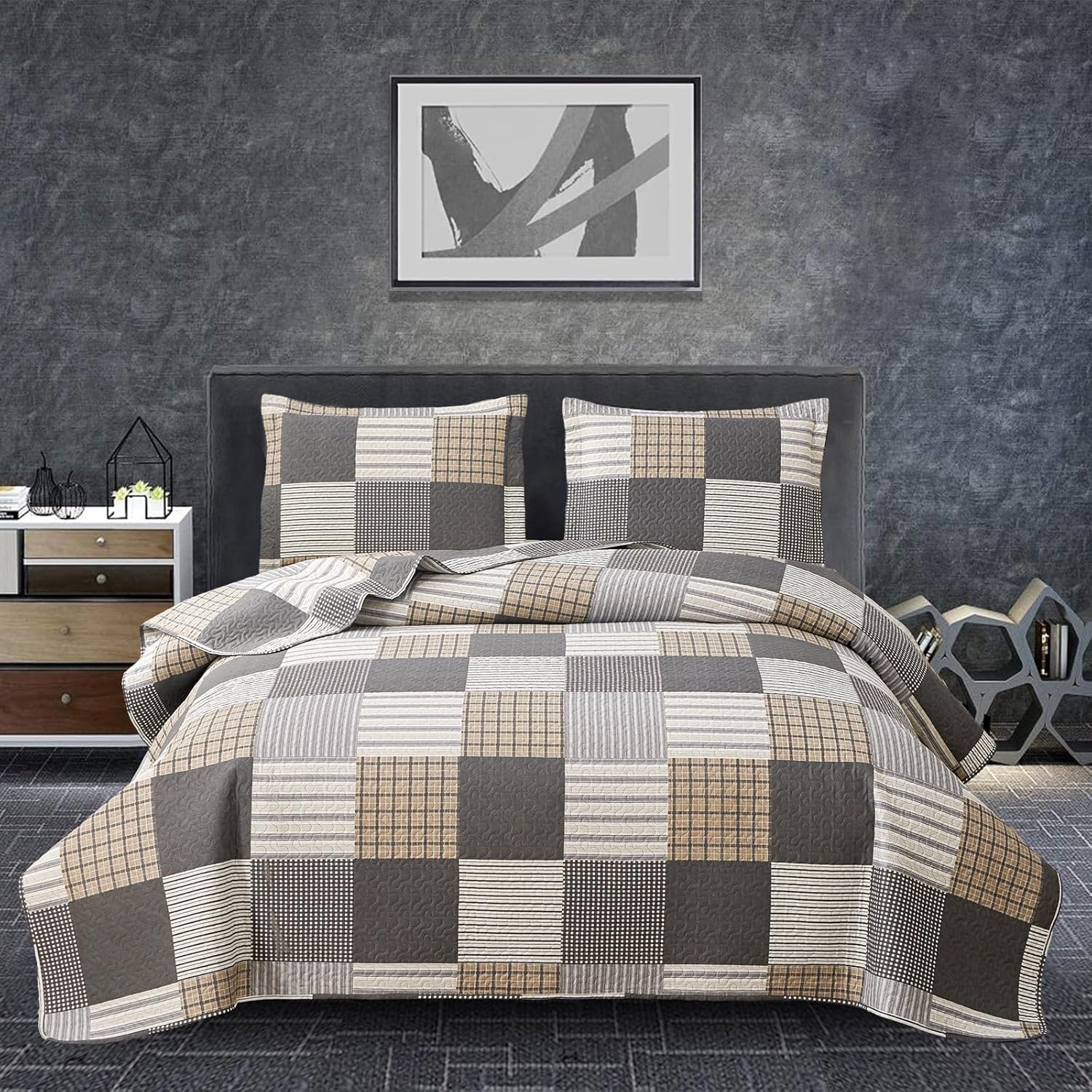 Jessy Home Plaid Quilt Set Queen Size