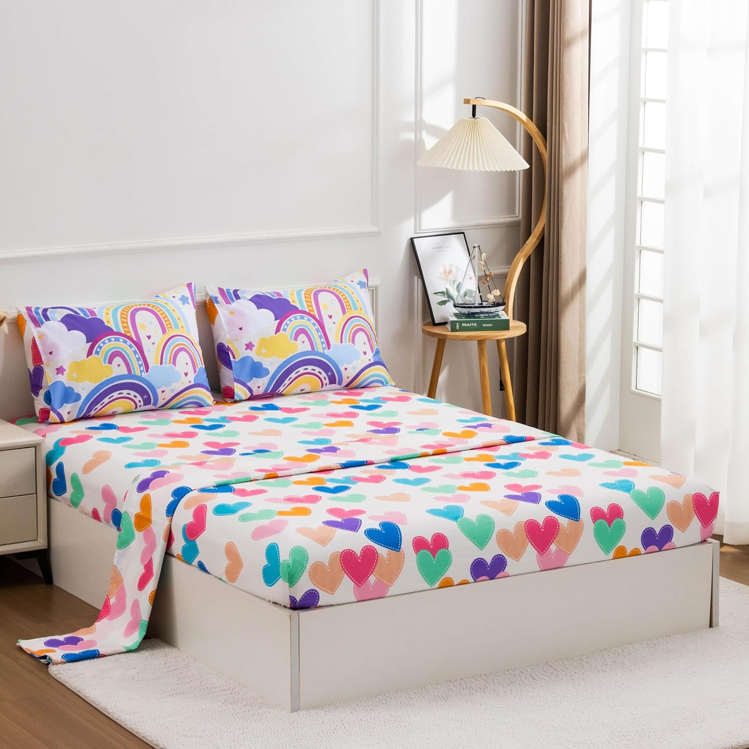 Btargot 5 Piece Light Purple Rainbow Comforter Set for Kids 1