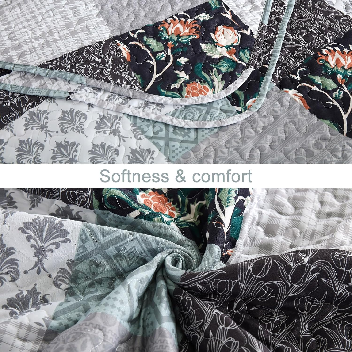 Xruibed Plaid Patchwork Quilt Set Queen 3 Pieces