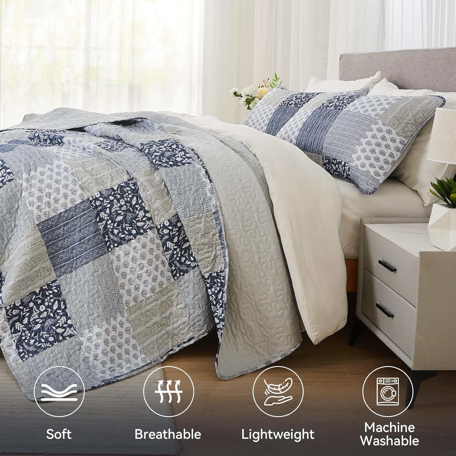 Cozyholy Alaska King Quilt Set 3 Pcs Reversible Patchwork