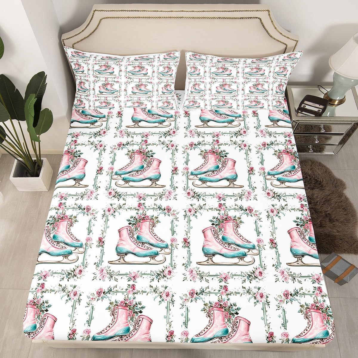 Manfei Ice Skates Fitted Sheet Set Twin Size 1