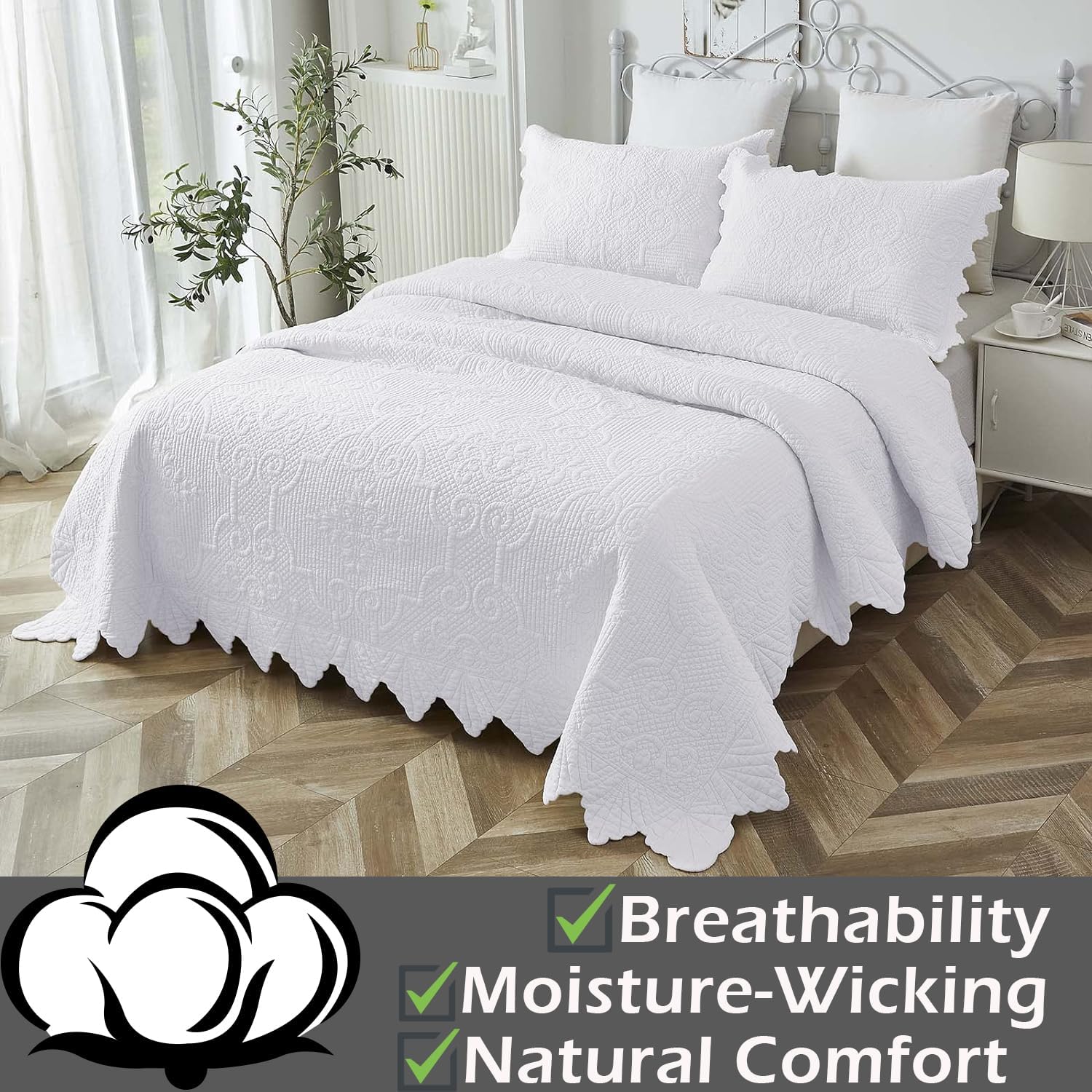 Brandream King Size Quilt Set 3-Piece Cotton Farmhouse