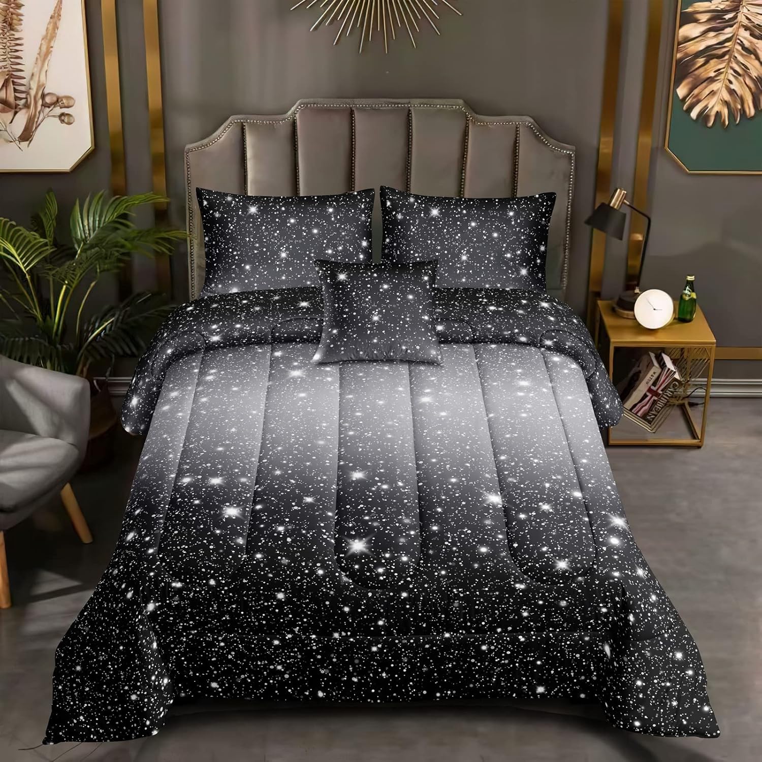 ROWADALO Galaxy Starry 6Pcs Comforter Set Queen Size
