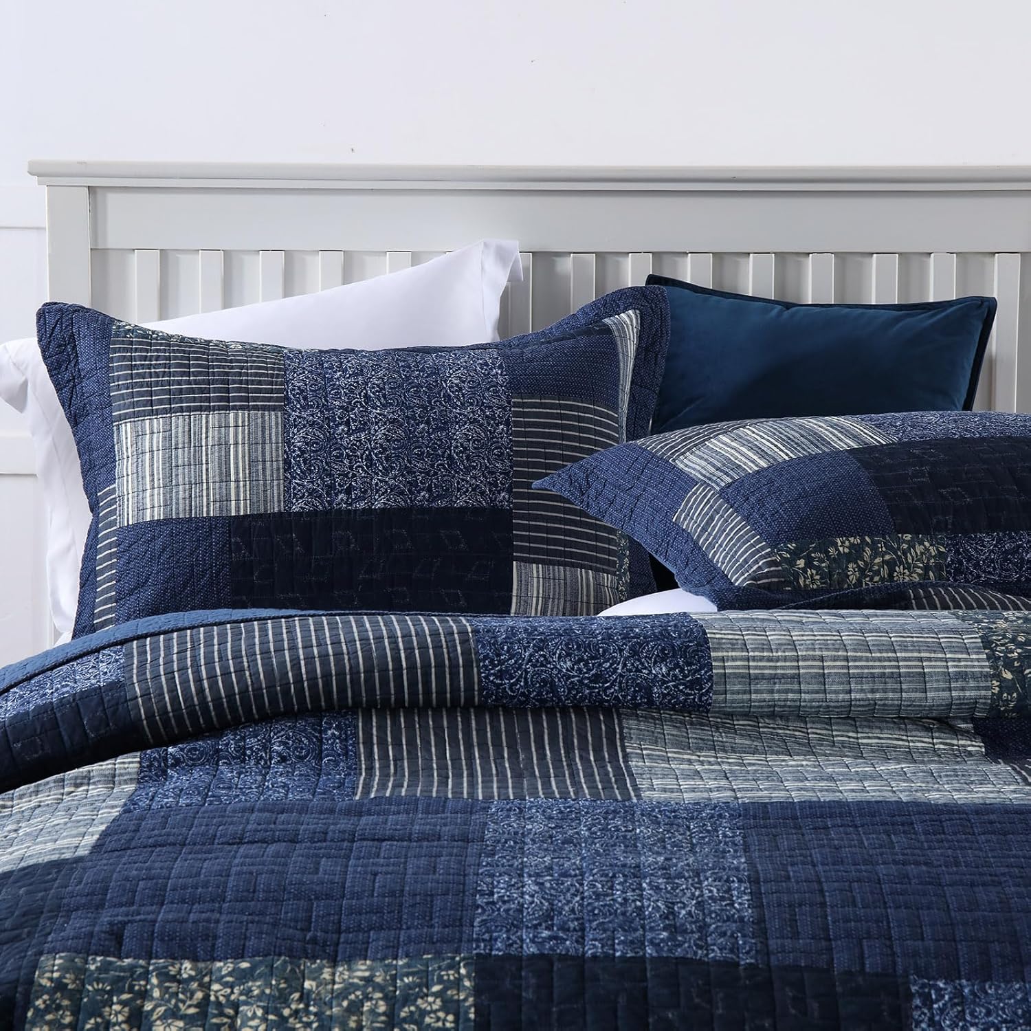 mixinni Navy Blue Quilt Set Queen Size 3-Piece