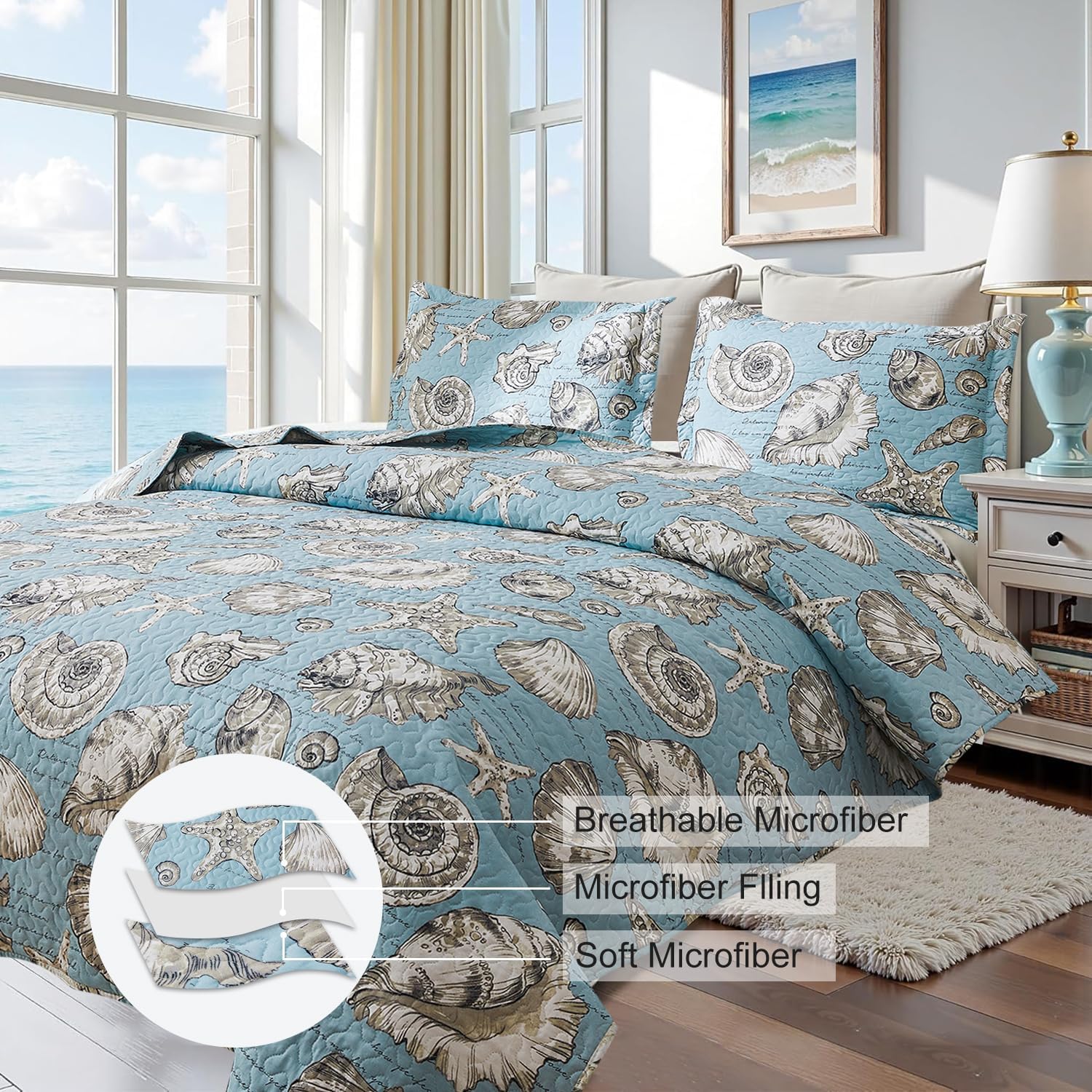 Ycosy Ocean Themed Quilt Set King Size