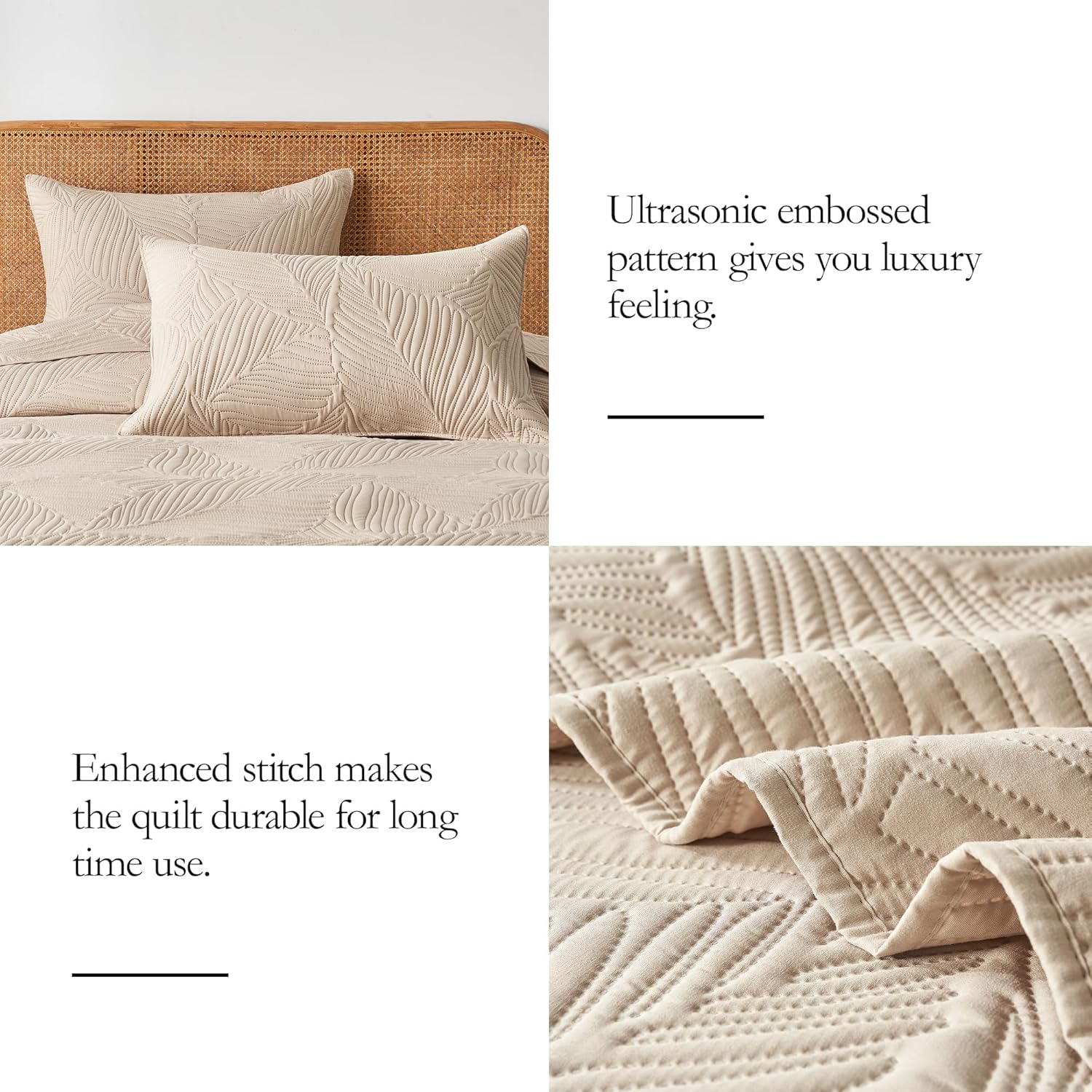 OARAGE Cal King Quilt Bedding Set Leaf Pattern Microfiber