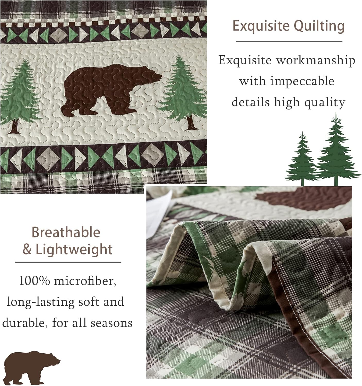 CHESITY Queen Size 3Pcs Quilt Set Farmhouse Decor