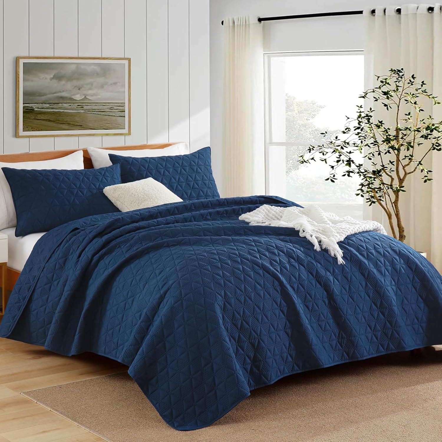DJY Navy Blue King Size Quilt Set with Pillow Shams