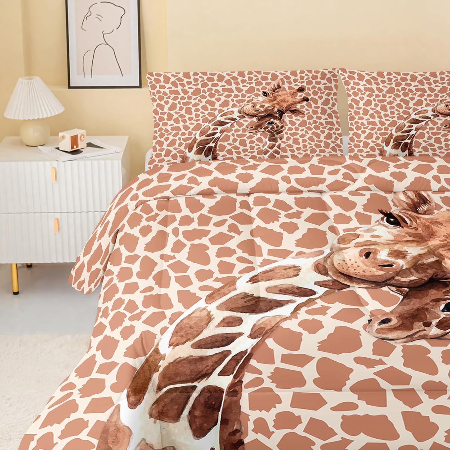 QOOMO Cartoon Giraffe Comforter Set Queen Size