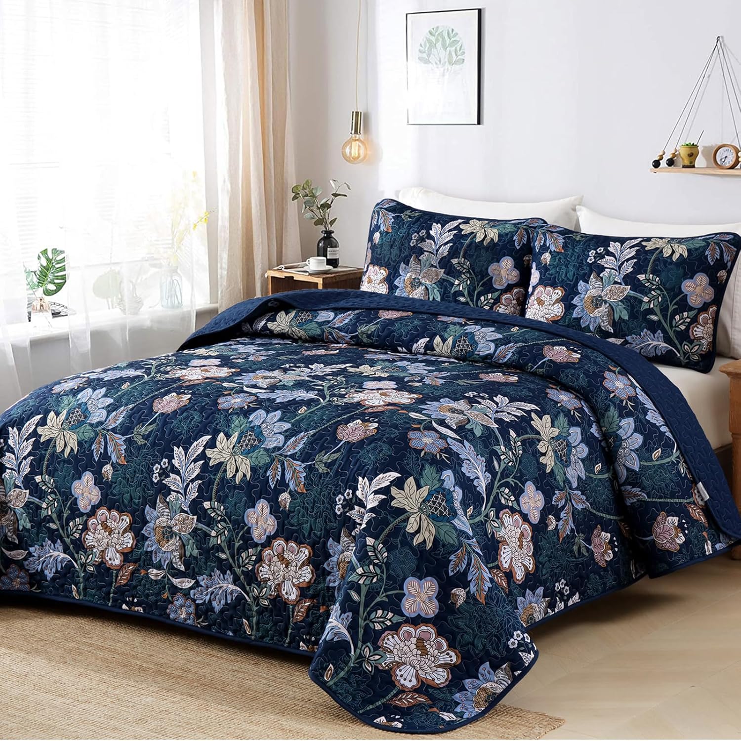 WONGS BEDDING Floral Quilt Set King Size 3 Piece 1
