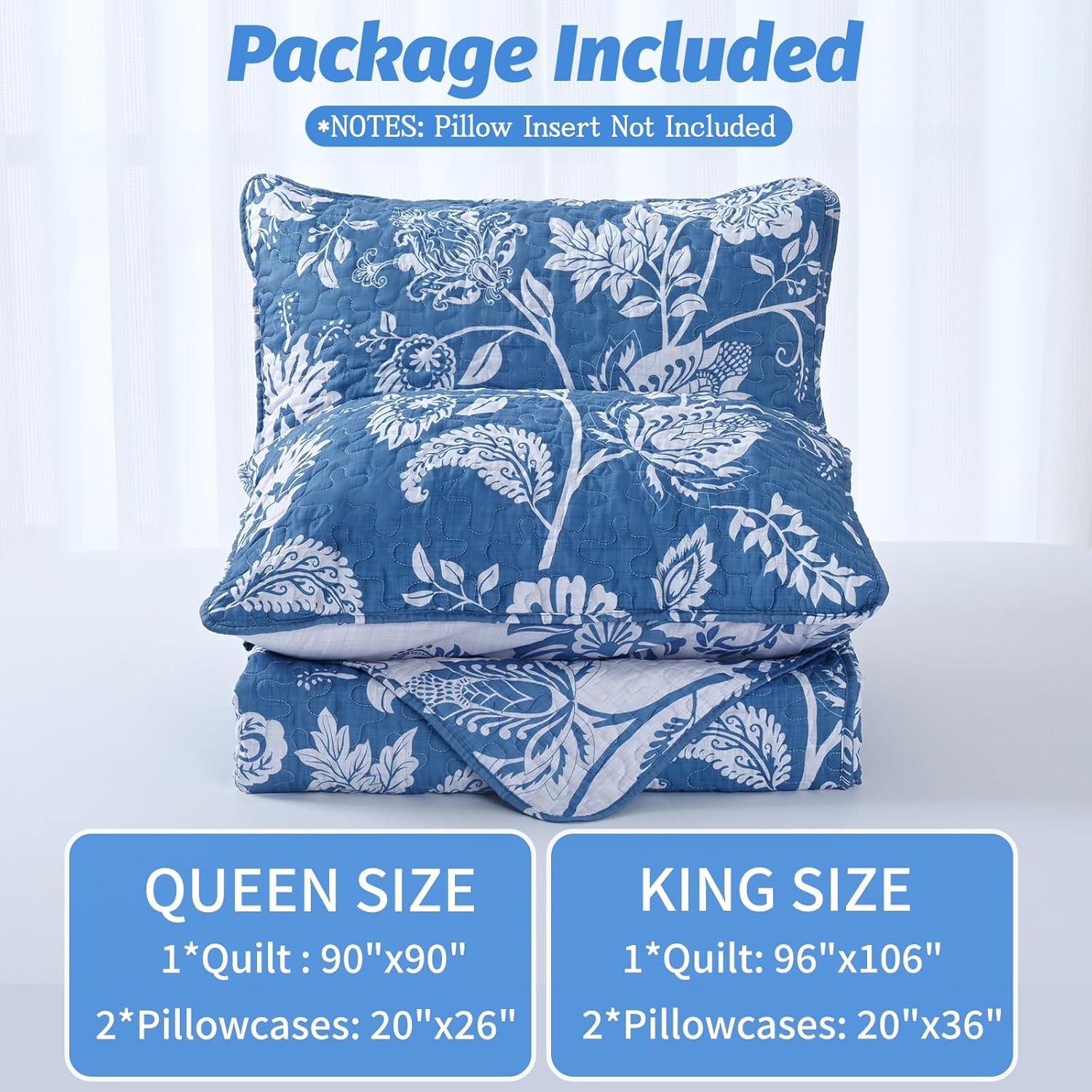 Invoibler Reversible Blue Floral Quilt Set 1