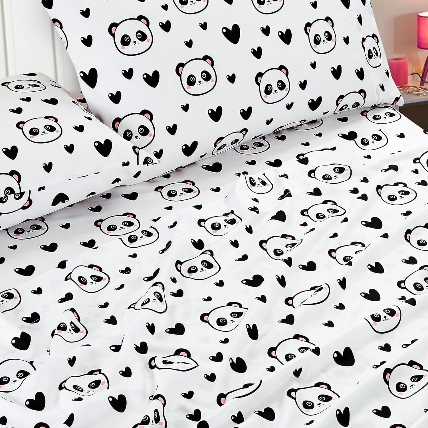 Chezmoi Collection 4-Piece Panda Love Sheet Set - Queen Size