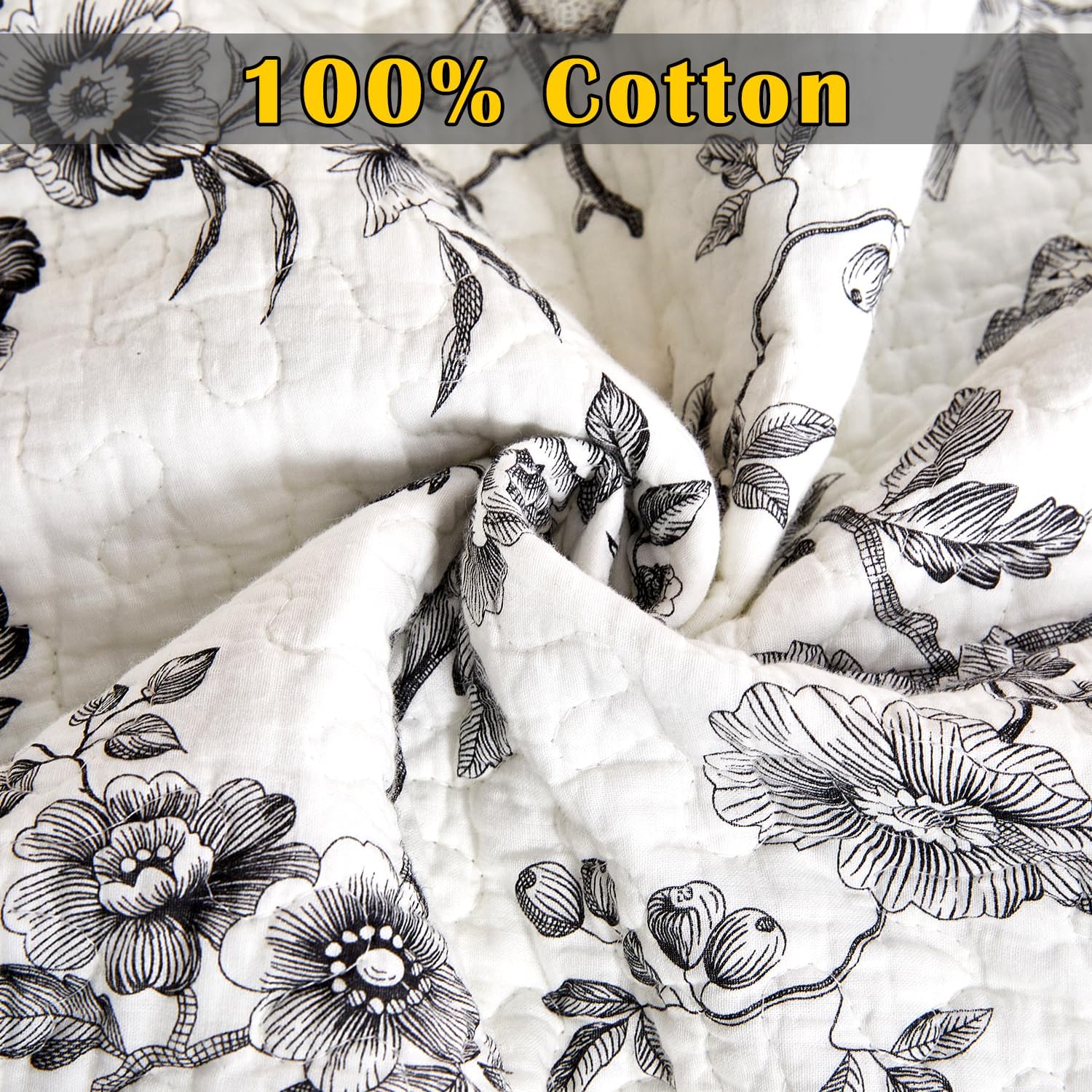 Evenhug 100 Cotton Reversible Quilt Set Queen Size Black Bird Pattern