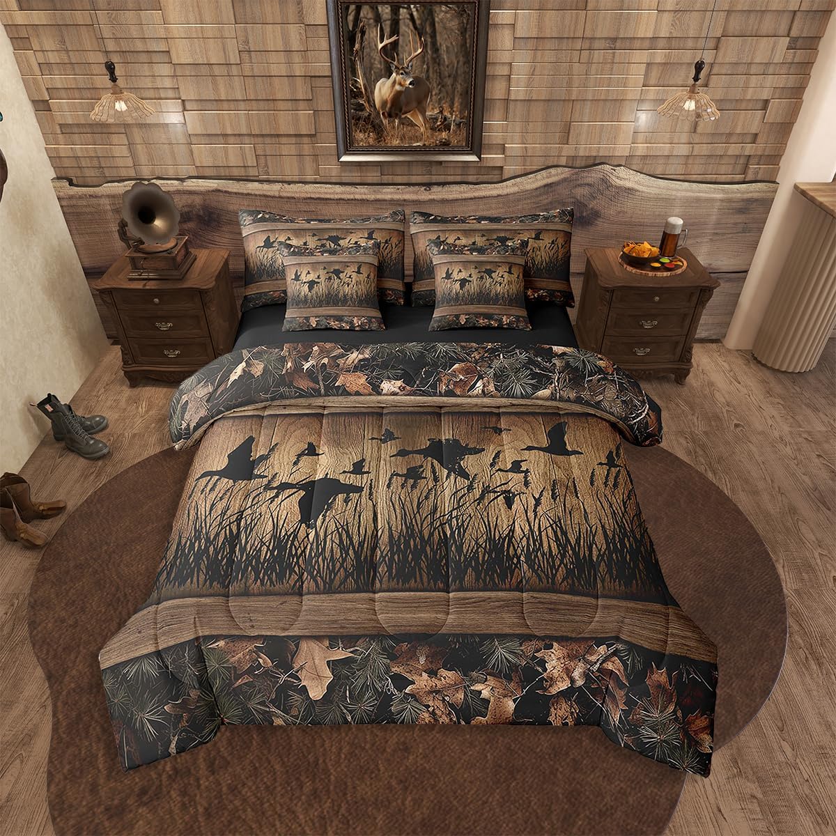 Erosebridal 7 Piece Camo Mallard Duck Comforter Set for Kids Adults