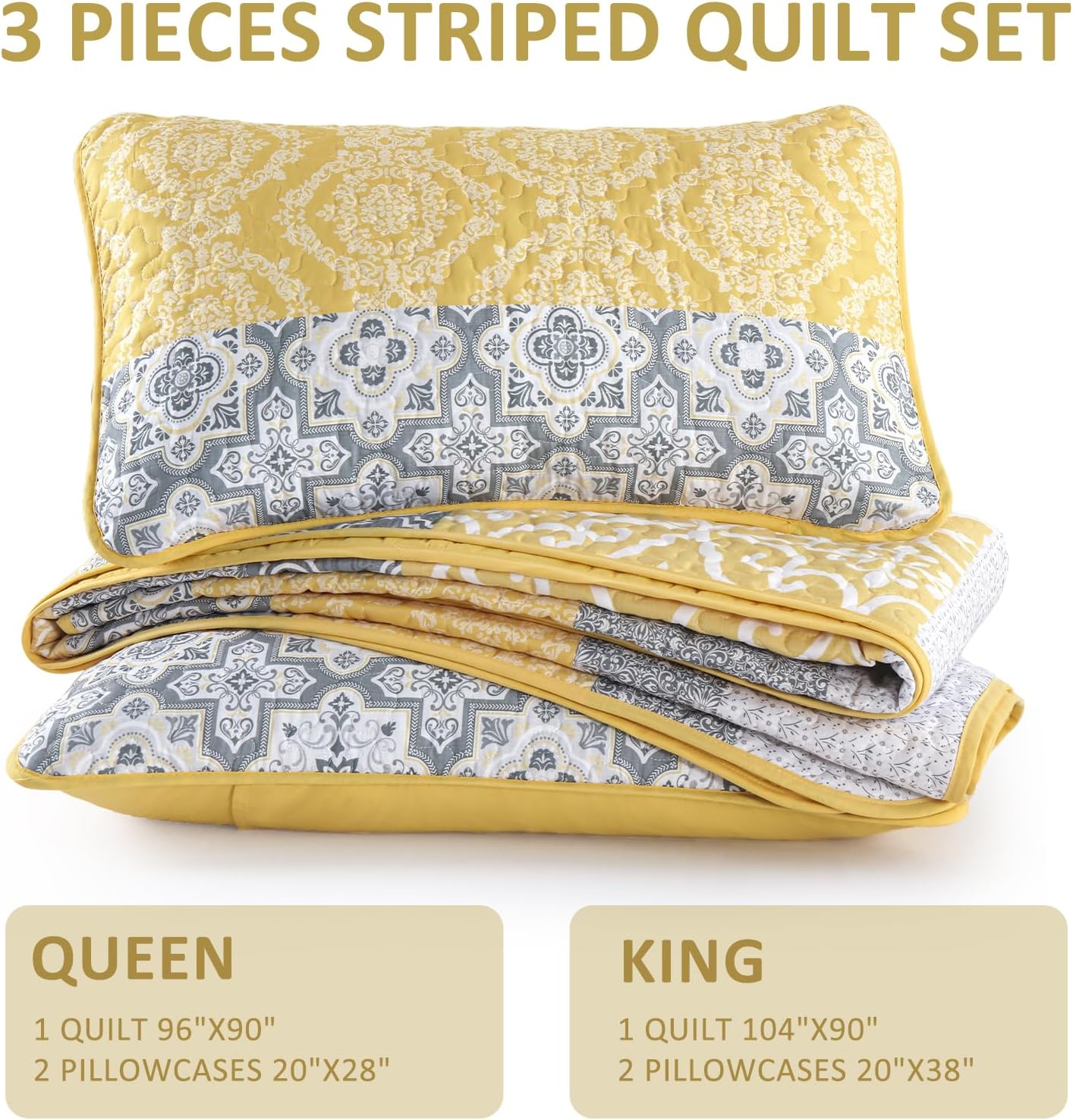 DJY Queen Size Boho Quilt Set with Pillowcases