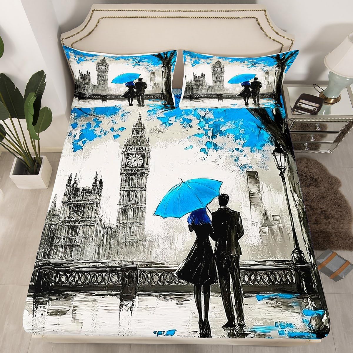 Blue Big Ben Bed Sheet Set Twin Size