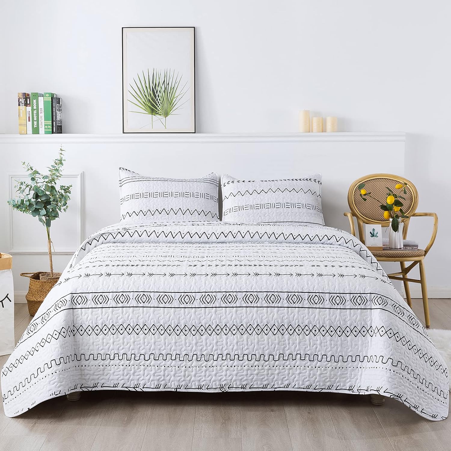 Andency White Boho Quilt Set California King 3Pcs