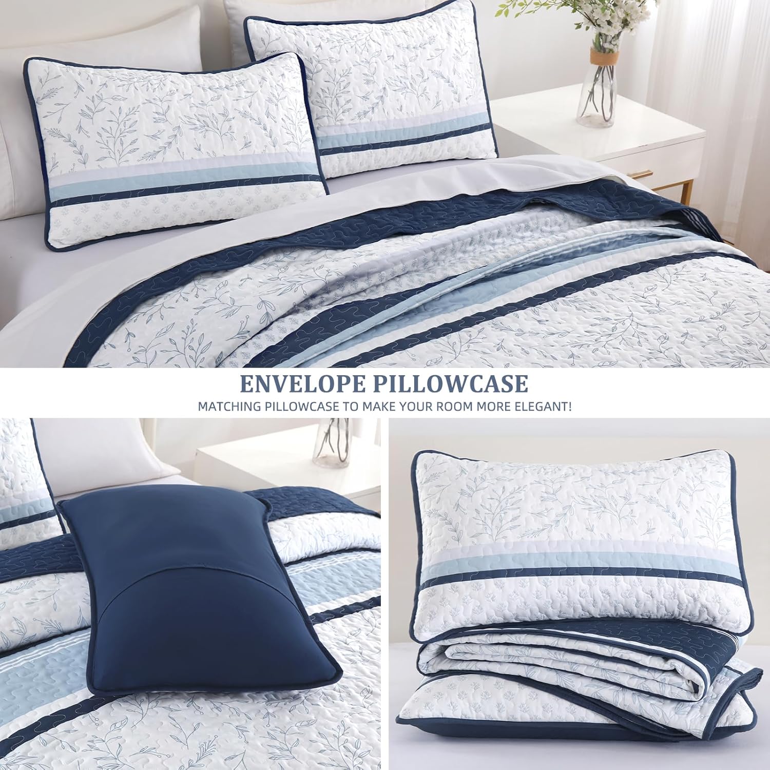 DJY Striped Quilt Set King Size 3 Piece