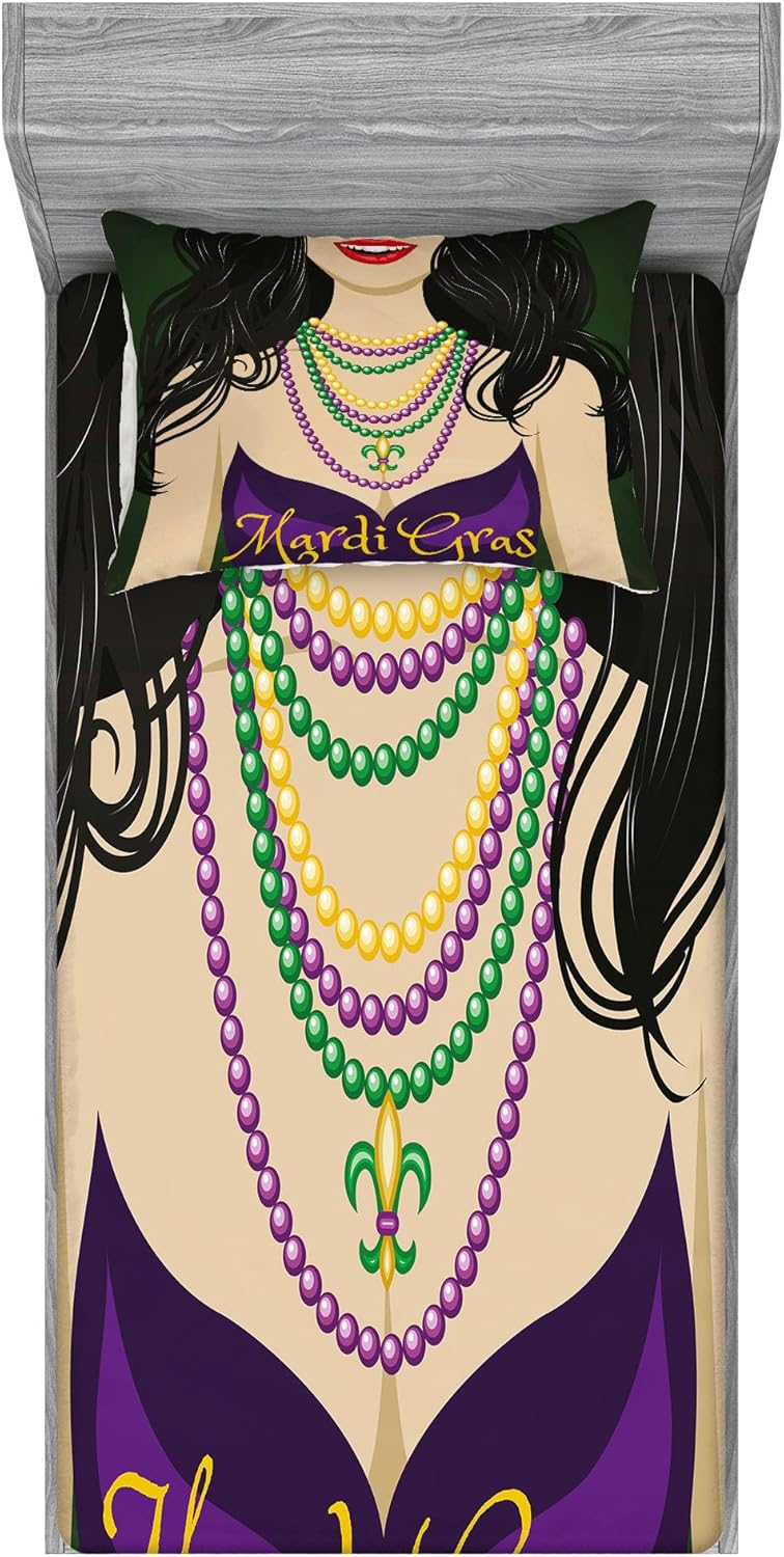 Ambesonne Mardi Gras Sheet Pillow Sham Set Multicolor