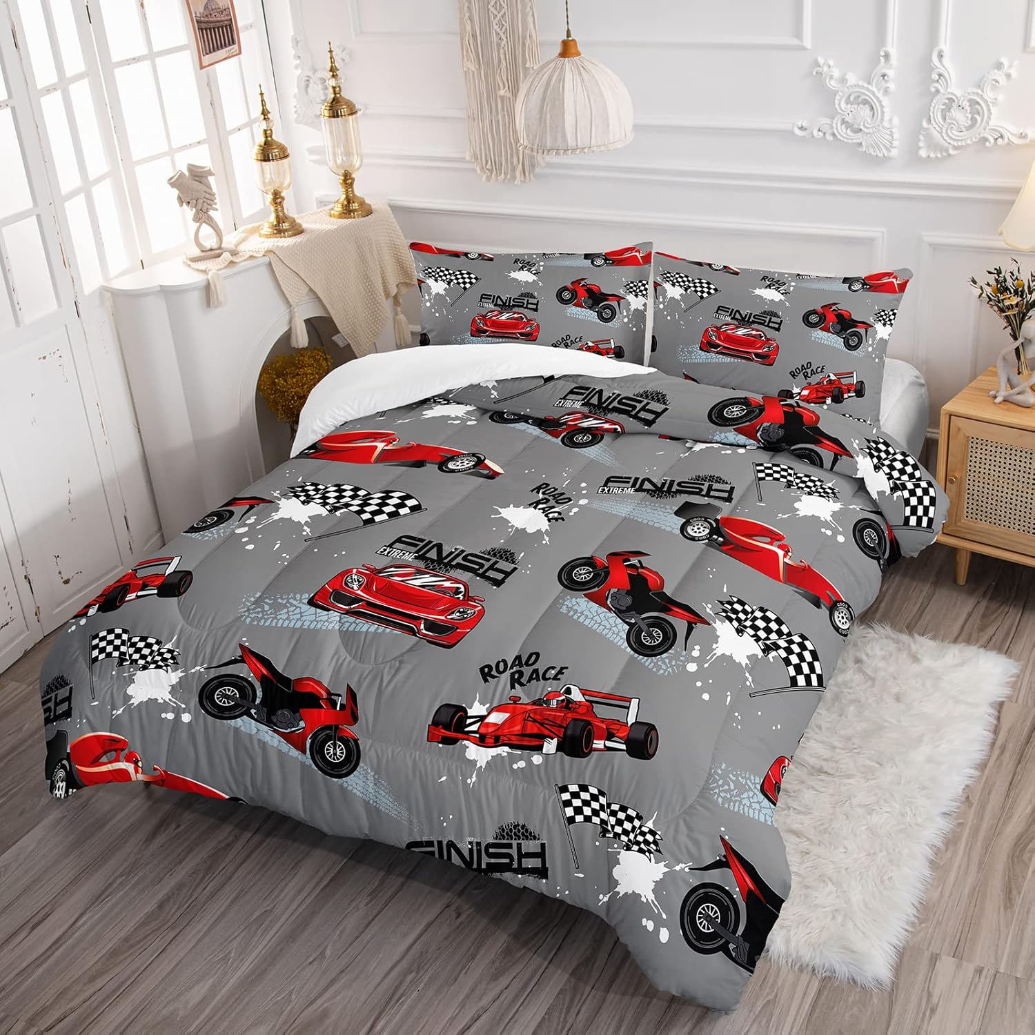 Axolotl Car Racing Comforter Set Queen Size