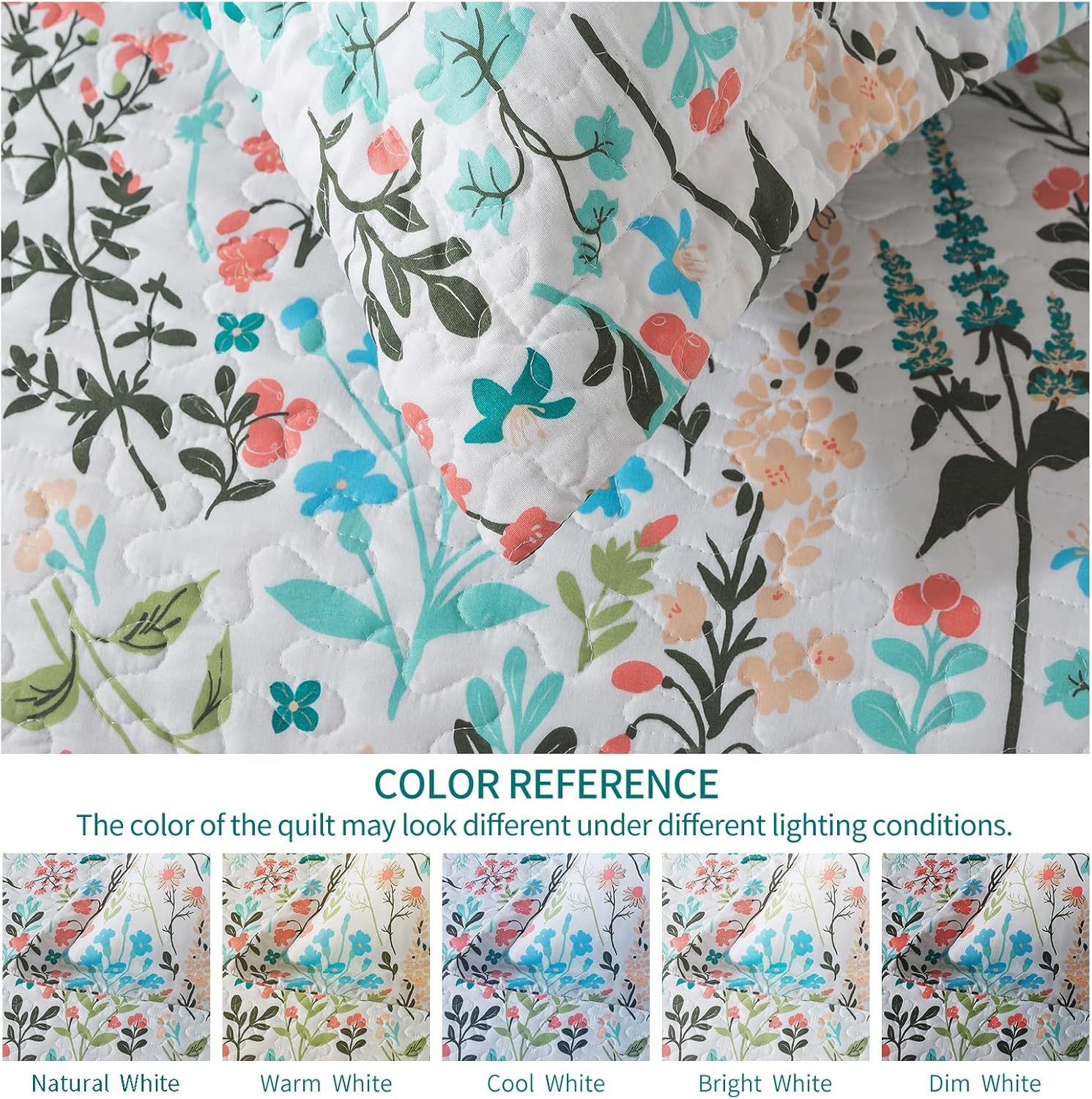 TWINRUN Floral Queen Quilt Bedding Set - 3 Piece Farmhouse Garden Style