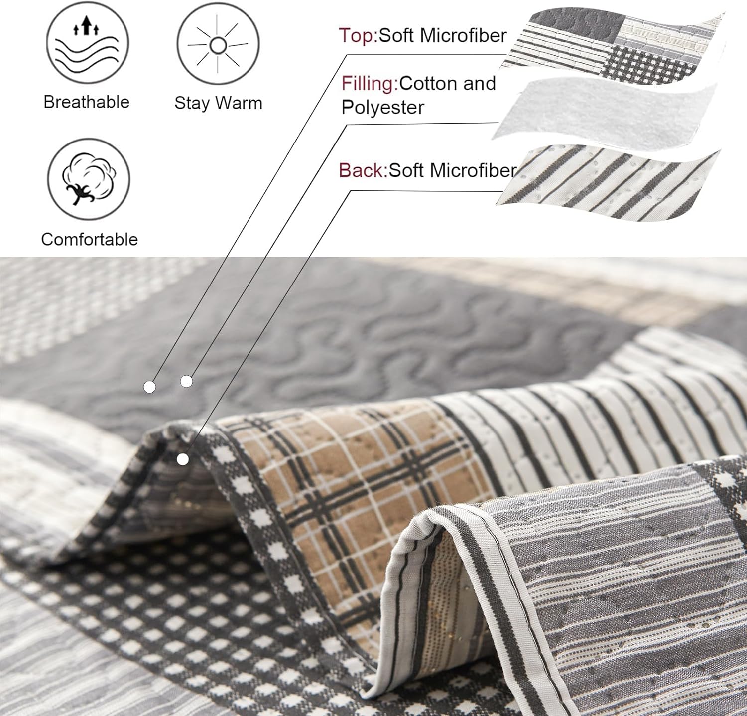 Jessy Home Plaid Quilt Set Queen Size