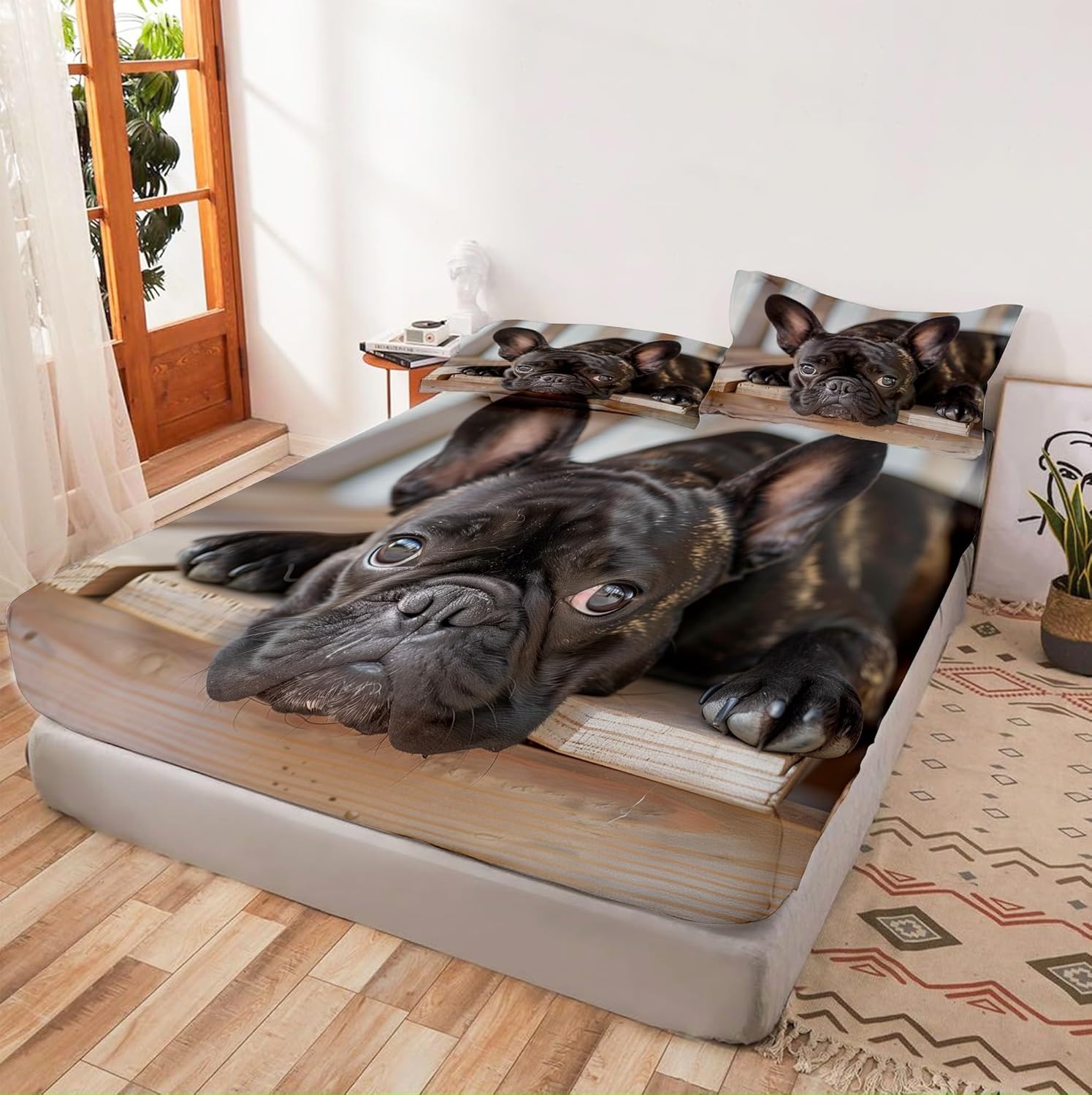 King Animal French Bulldog Fitted Sheet Set 4 Piece Extra Soft Microfiber