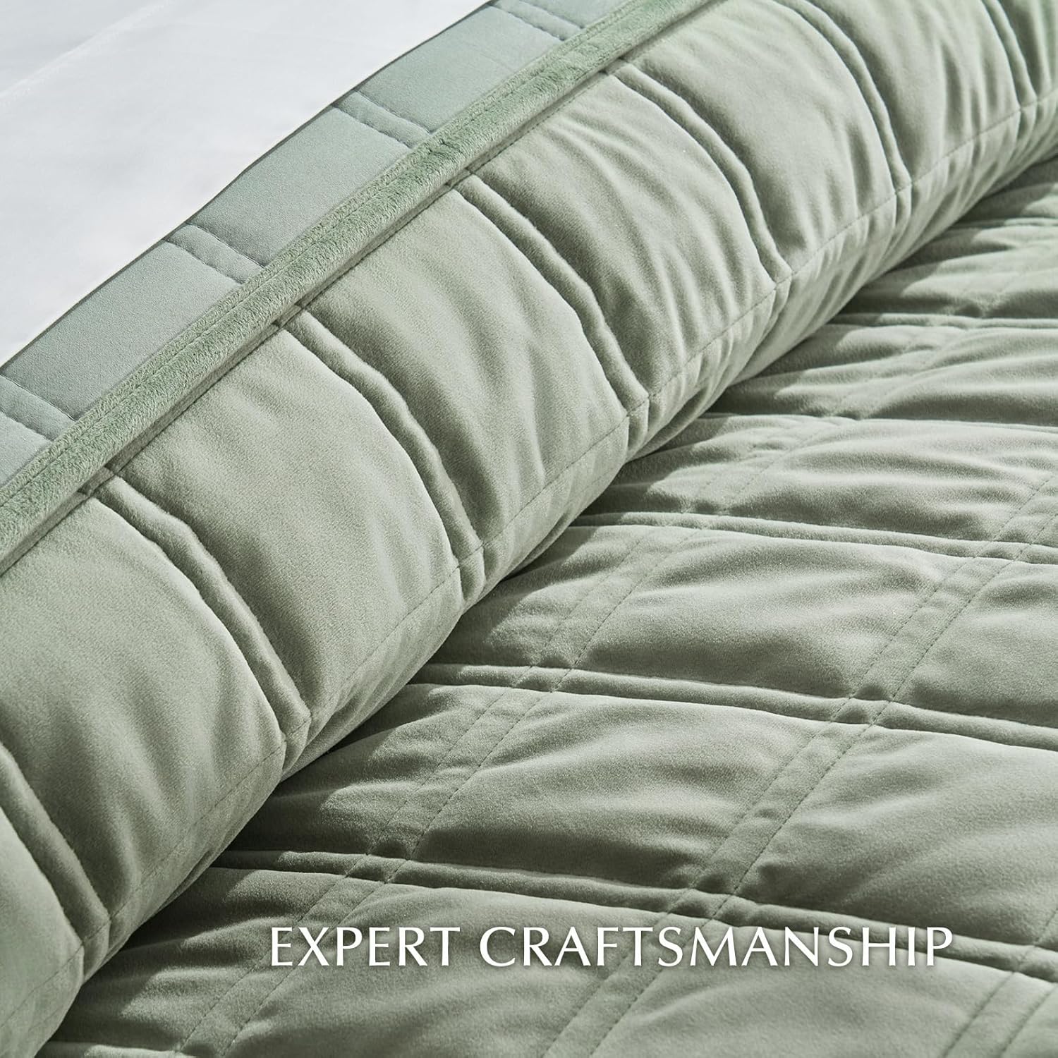 EVERGRACE Velvet Quilt Set 3 Pieces King Size Sage Green
