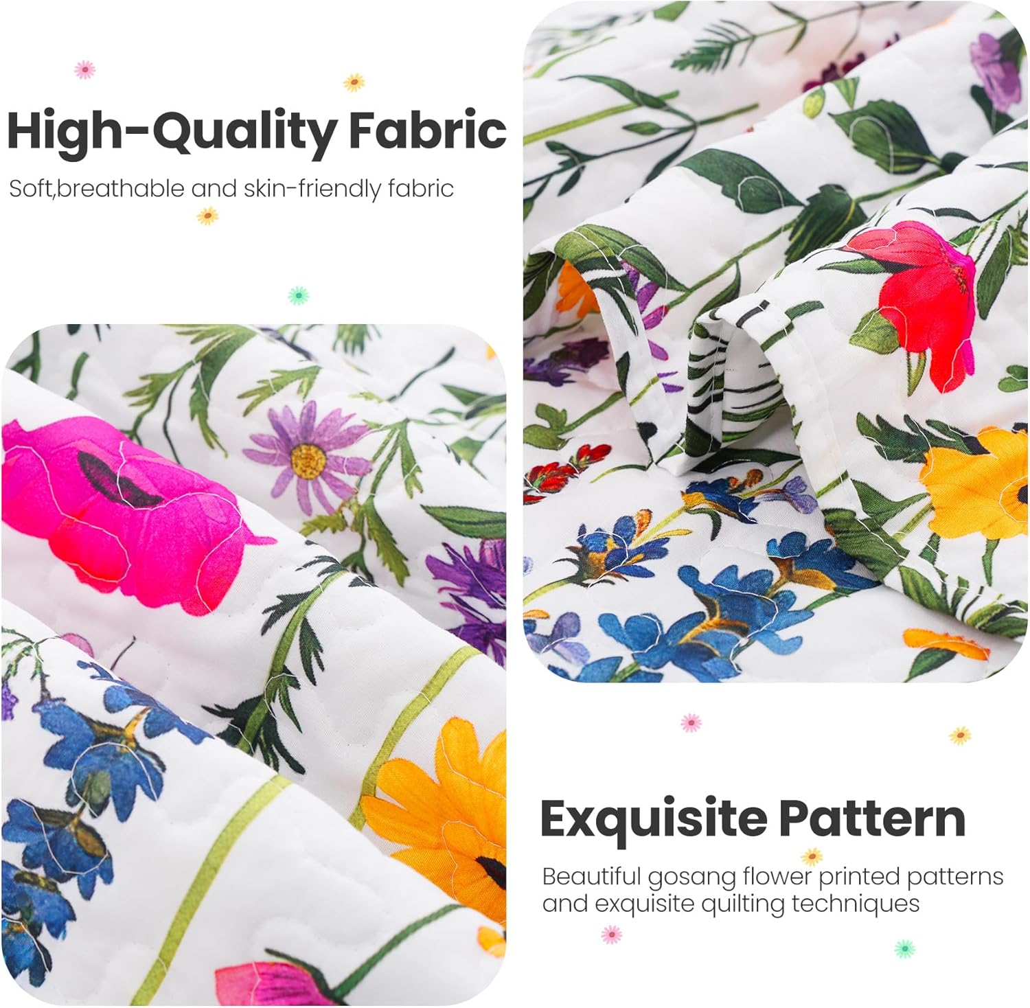 ROMROL King Size Floral Quilt Set 3 Piece