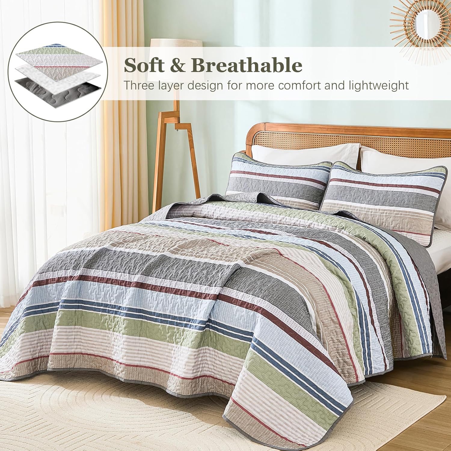 Dintszyayue King Size Quilt Set Sage Grey 3 Pieces 1