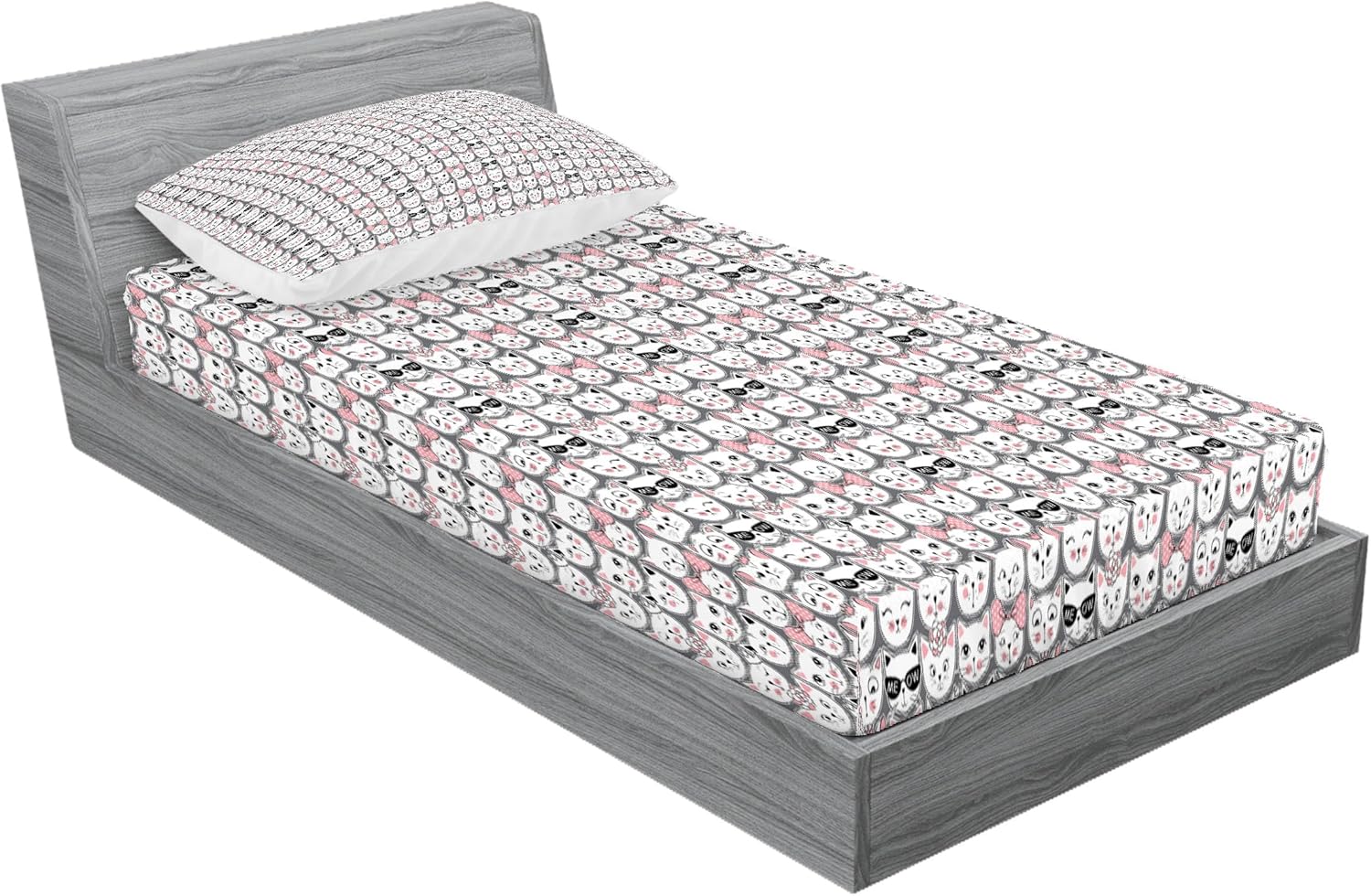 Ambesonne Cat Lover Sheet Pillow Sham Set TwinXL Pale Pink Black