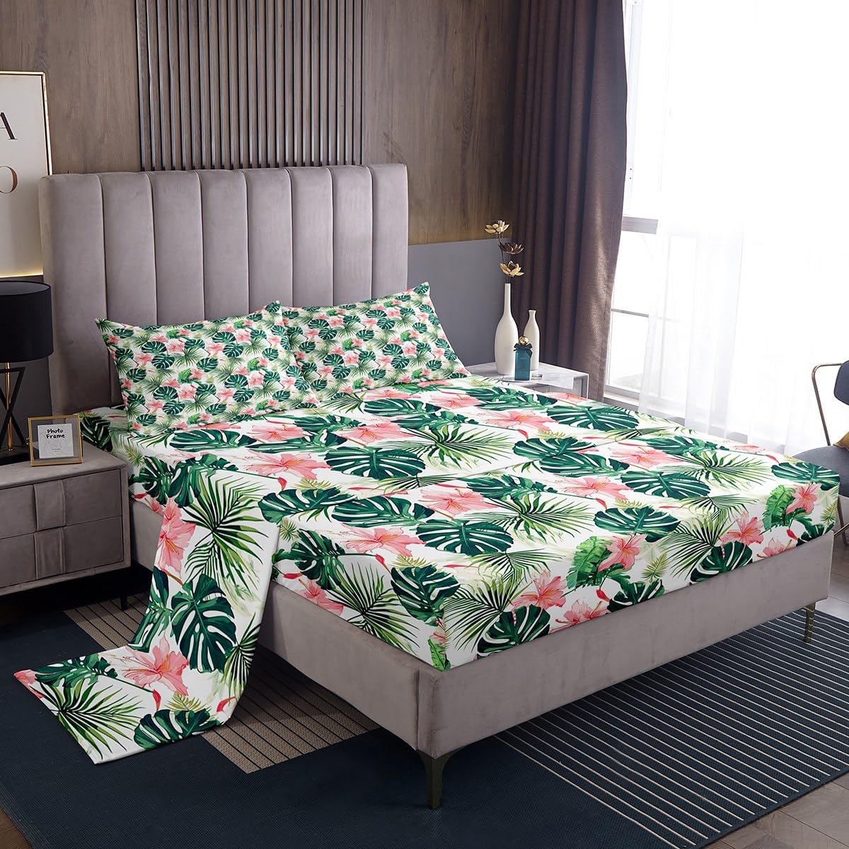 Feelyou King Size Kids Floral Palm Leaf Sheet Set