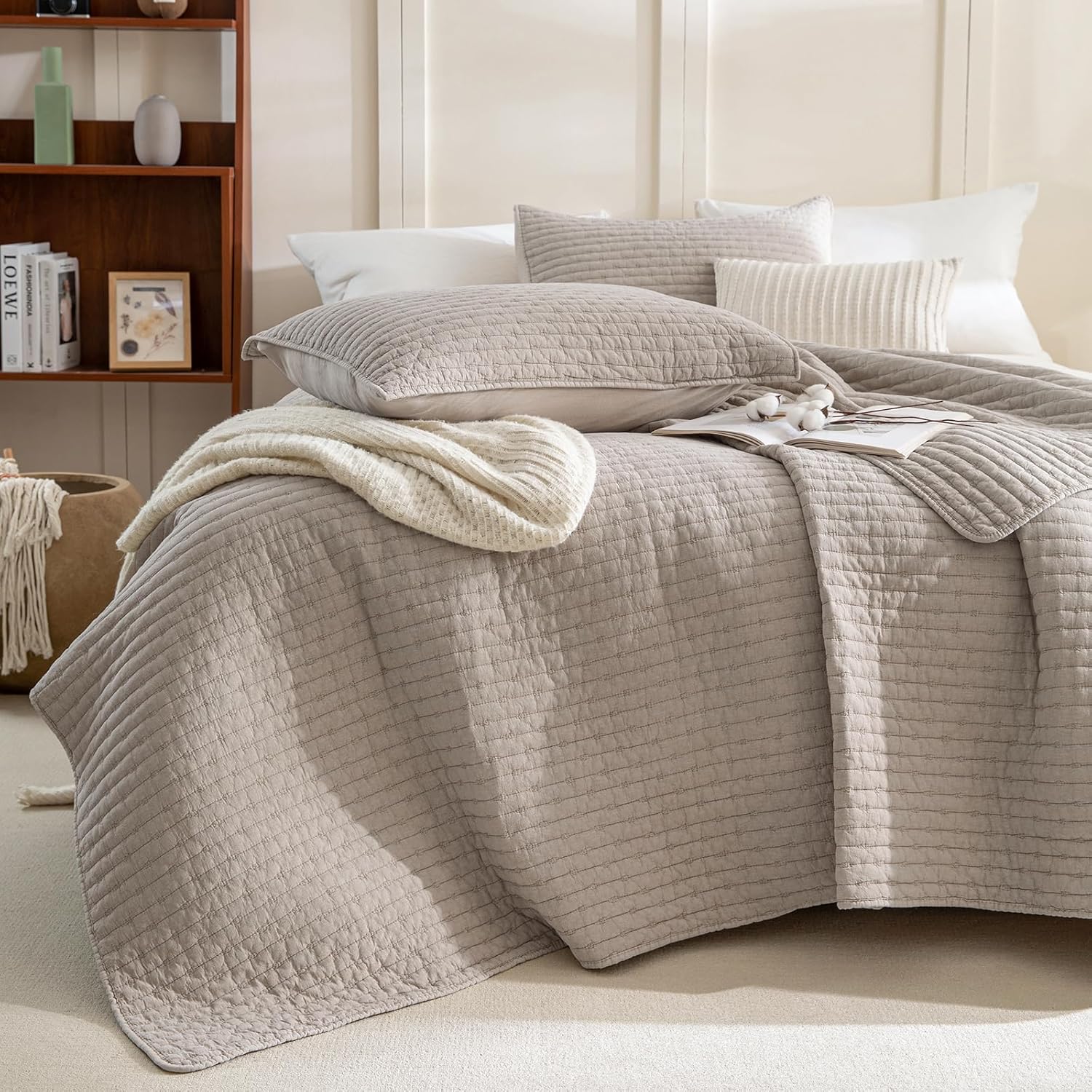 Sanracie King Size Quilt Set 3PCS Linen Crinkle