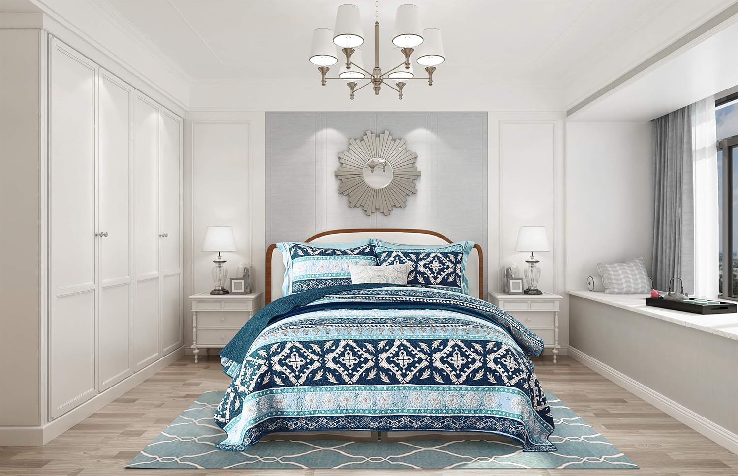 NEWLAKE Reversible Patchwork Quilt Set Boho Chic Queen Size