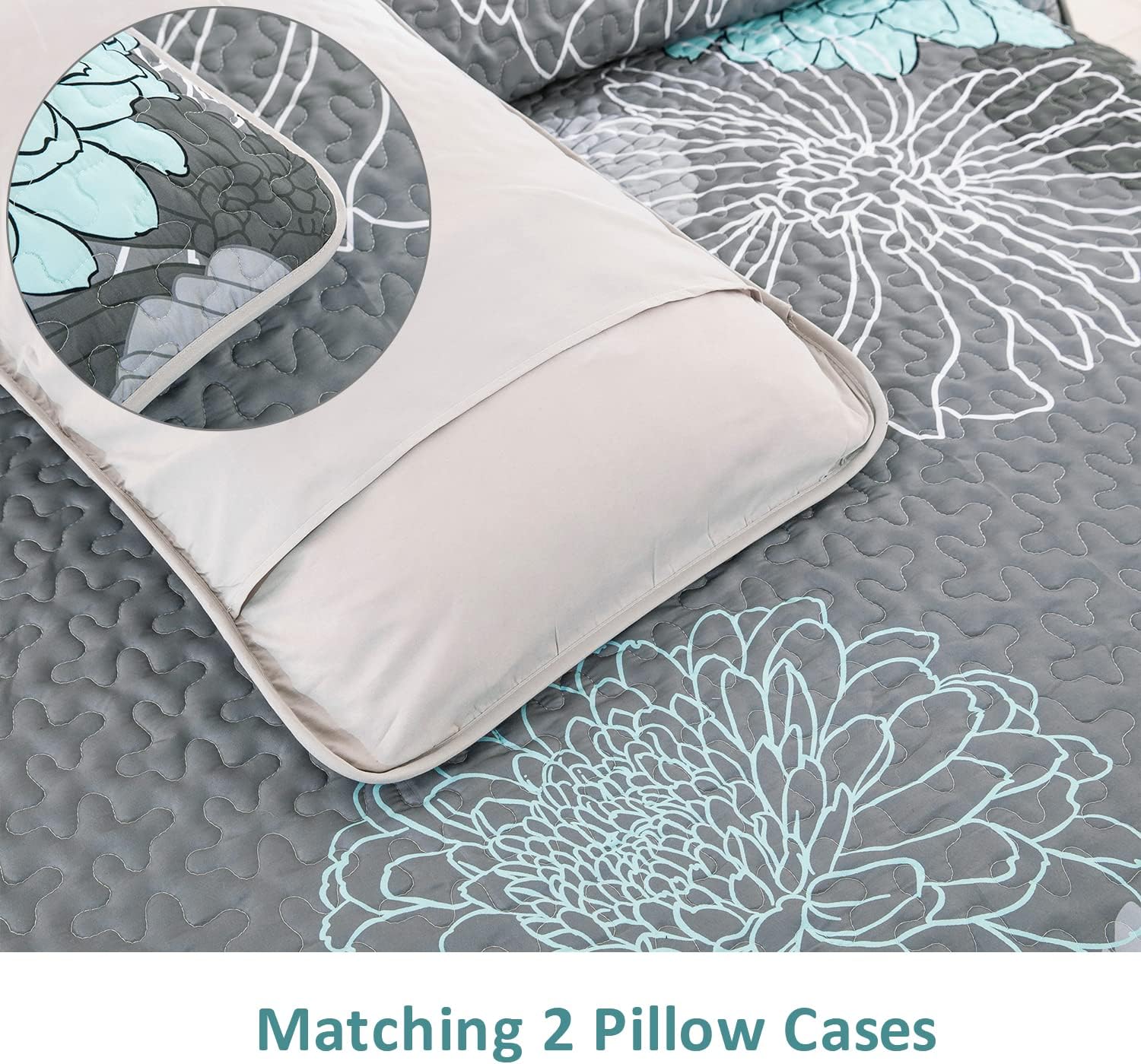 Anibedding Green Floral Queen Quilt Set - 3 Piece Boho Bedding