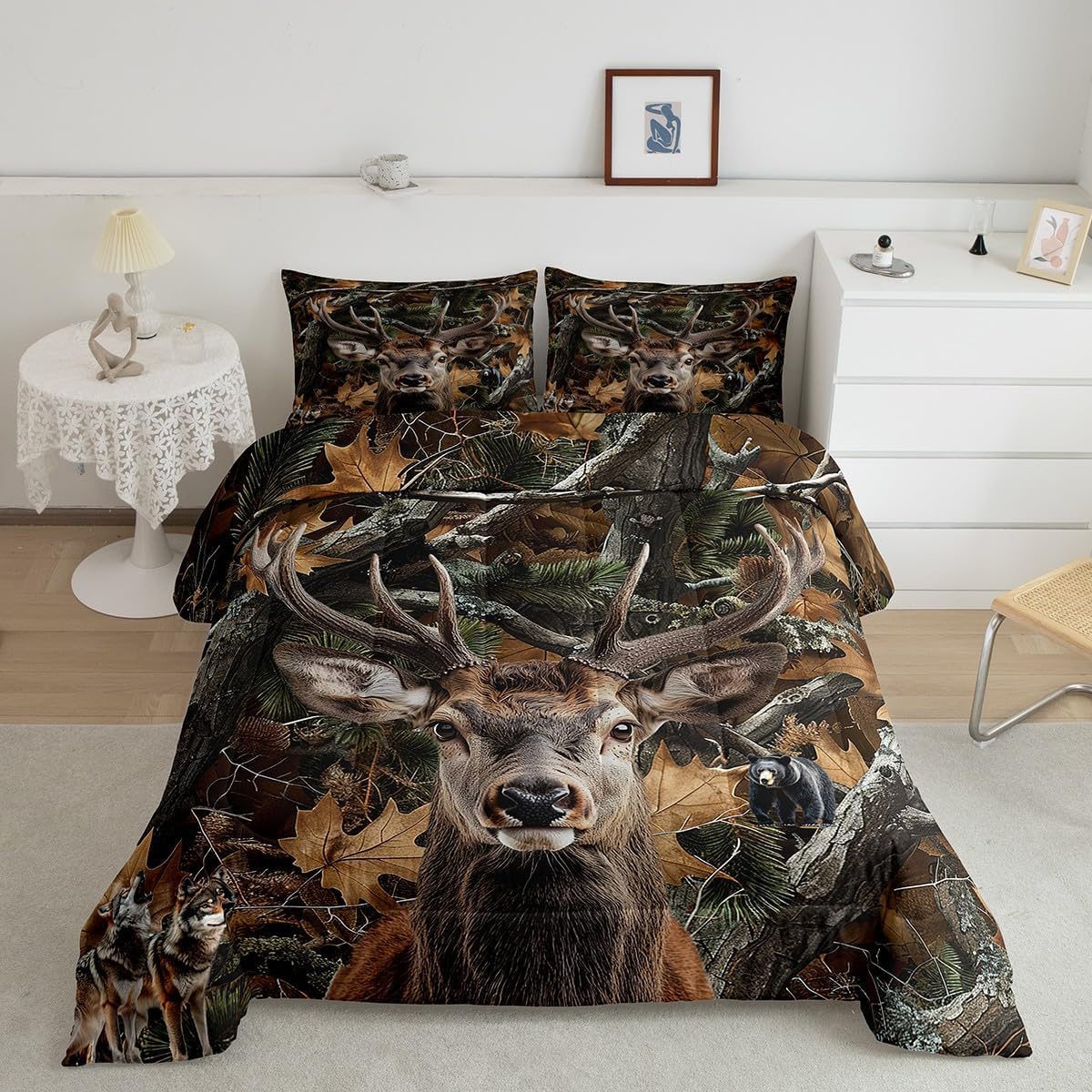 Erosebridal Queen Elk Comforter Set with Camo Pillow Cases
