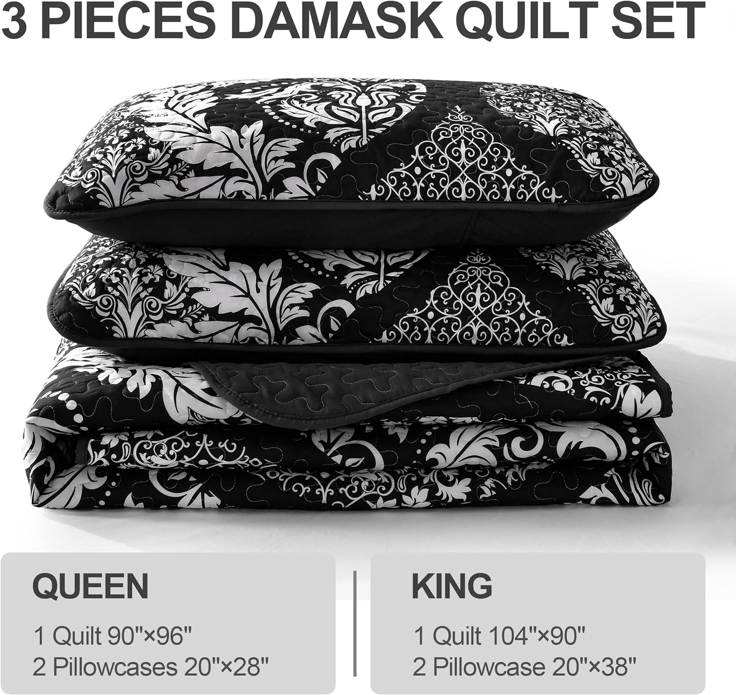 DJY Black Quilt Set King Size 3 Pieces 1