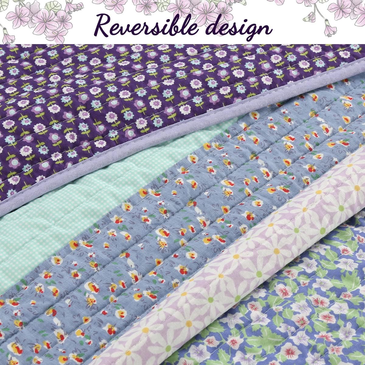 Cozy Line Lilac Stripe Reversible Quilt Bedding Set