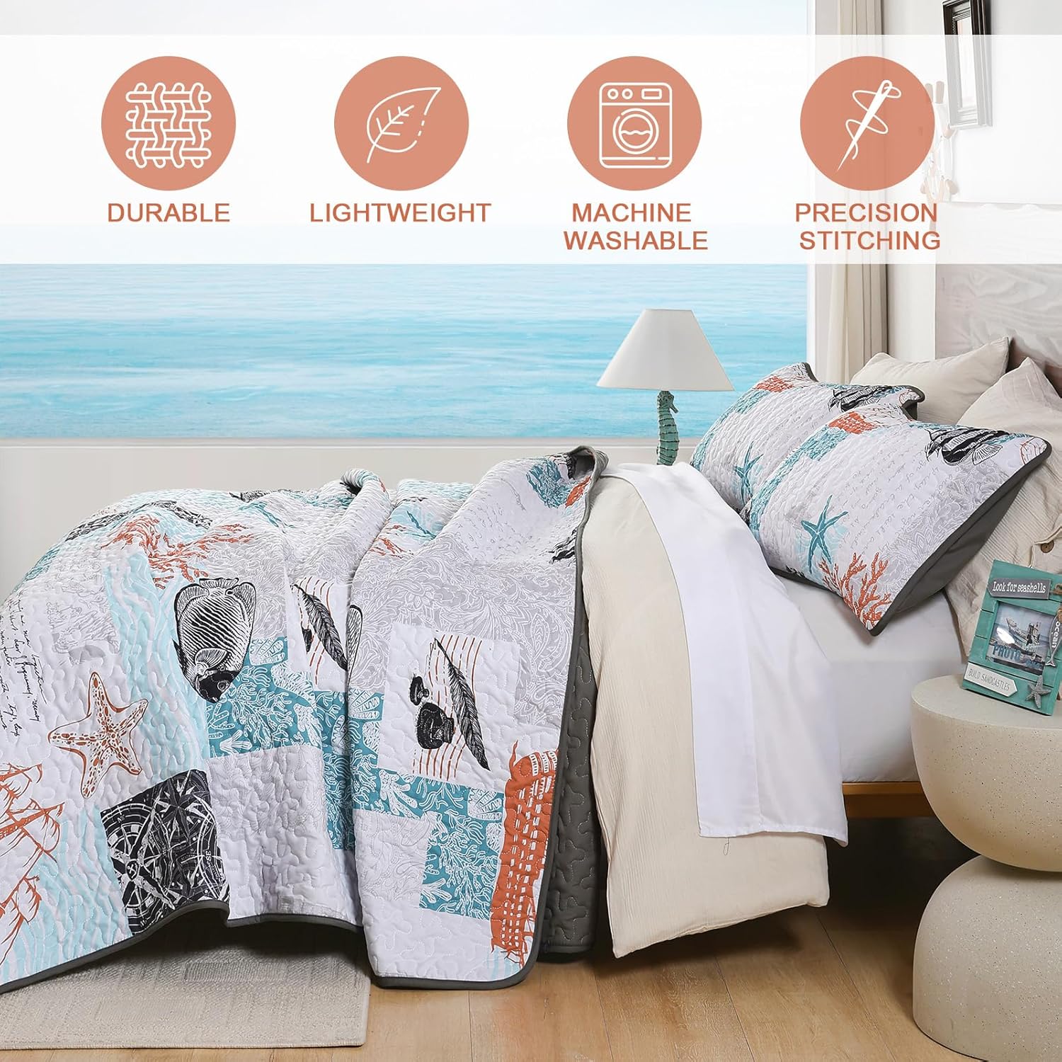 Djoymock Coastal King Quilt Set 3 Piece