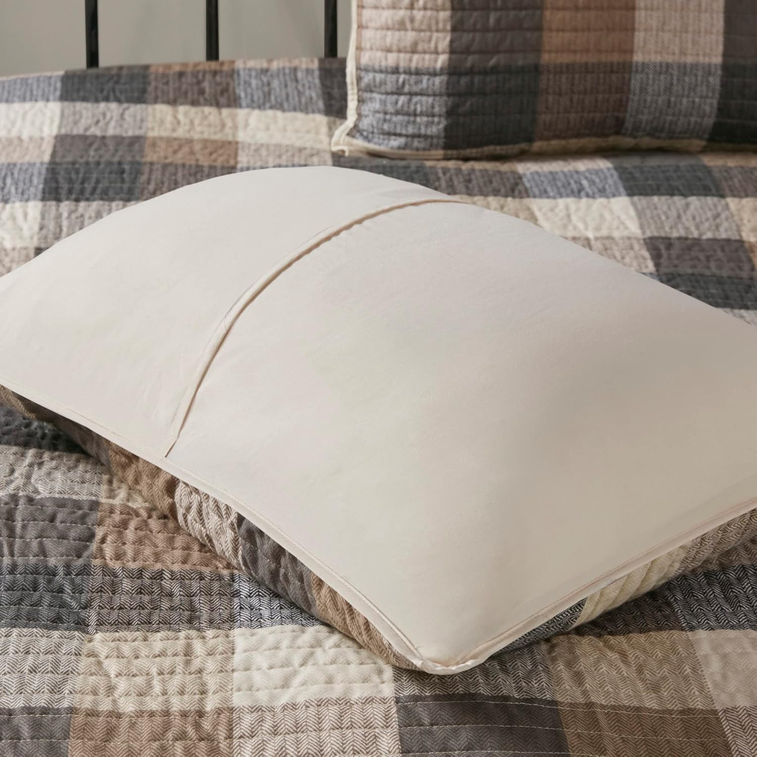 Madison Park Reversible Quilt Set - 6 Piece Neutral Plaid Cabin Style