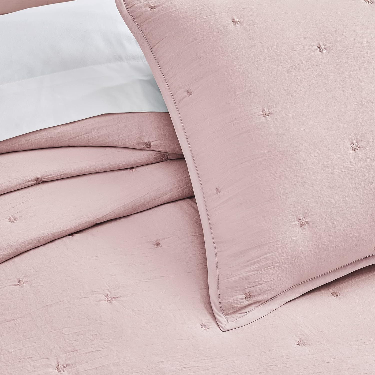 BOURINA Embroidery Quilt Set - 3-Piece Star Design Flesh Pink