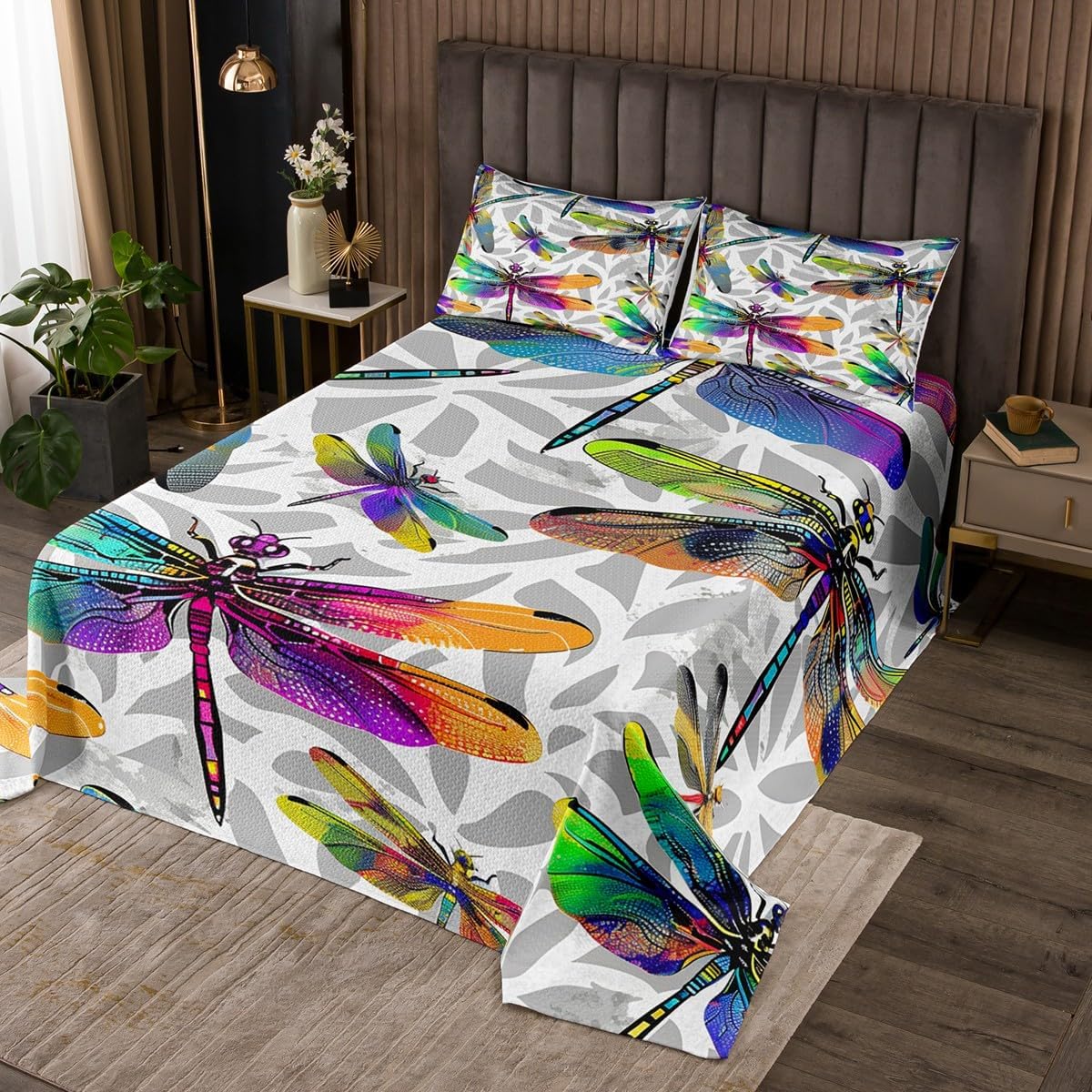 Erosebridal Rainbow Dragonfly Bedspread Set