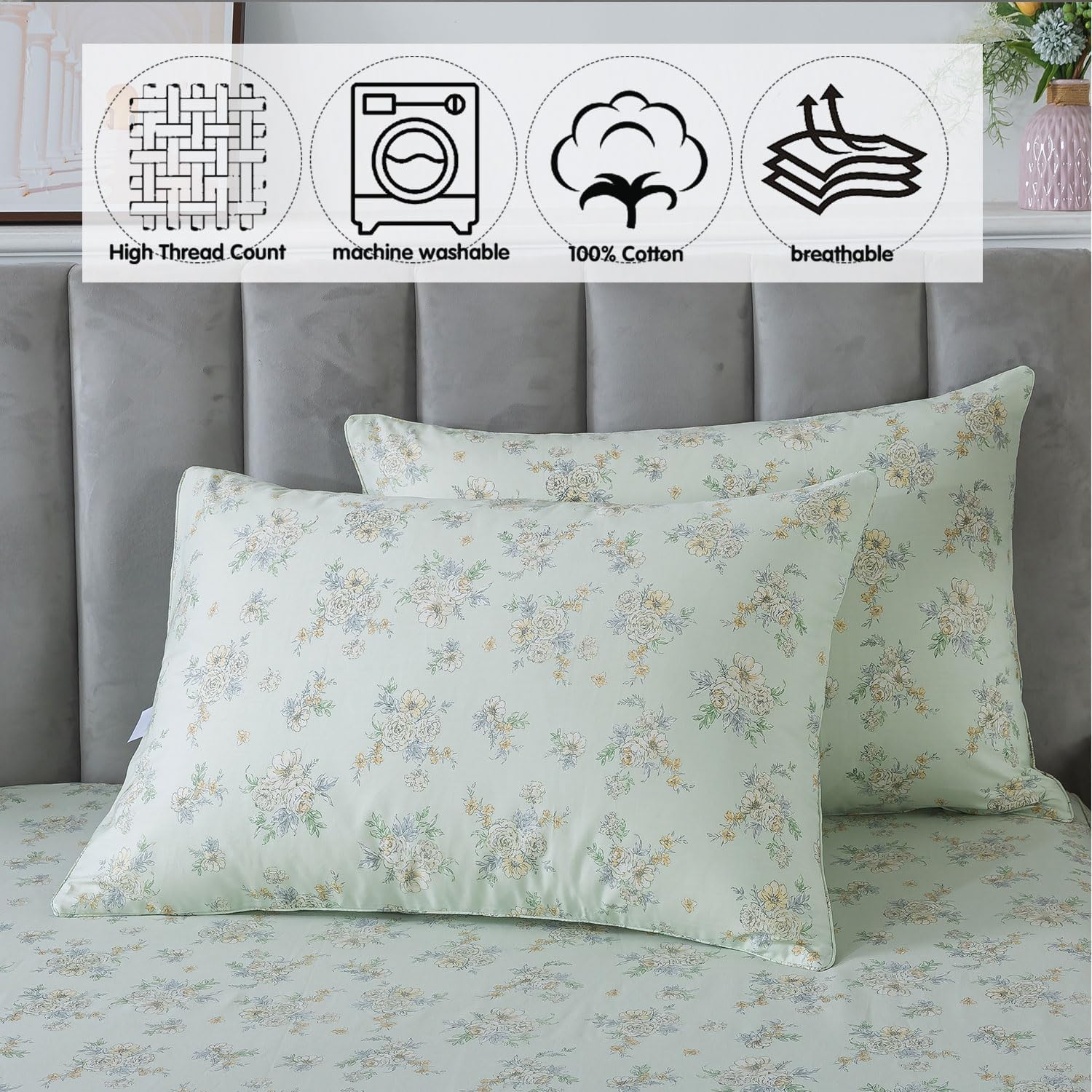 FADFAY Twin XL Floral Bed Sheet Set 4Pc