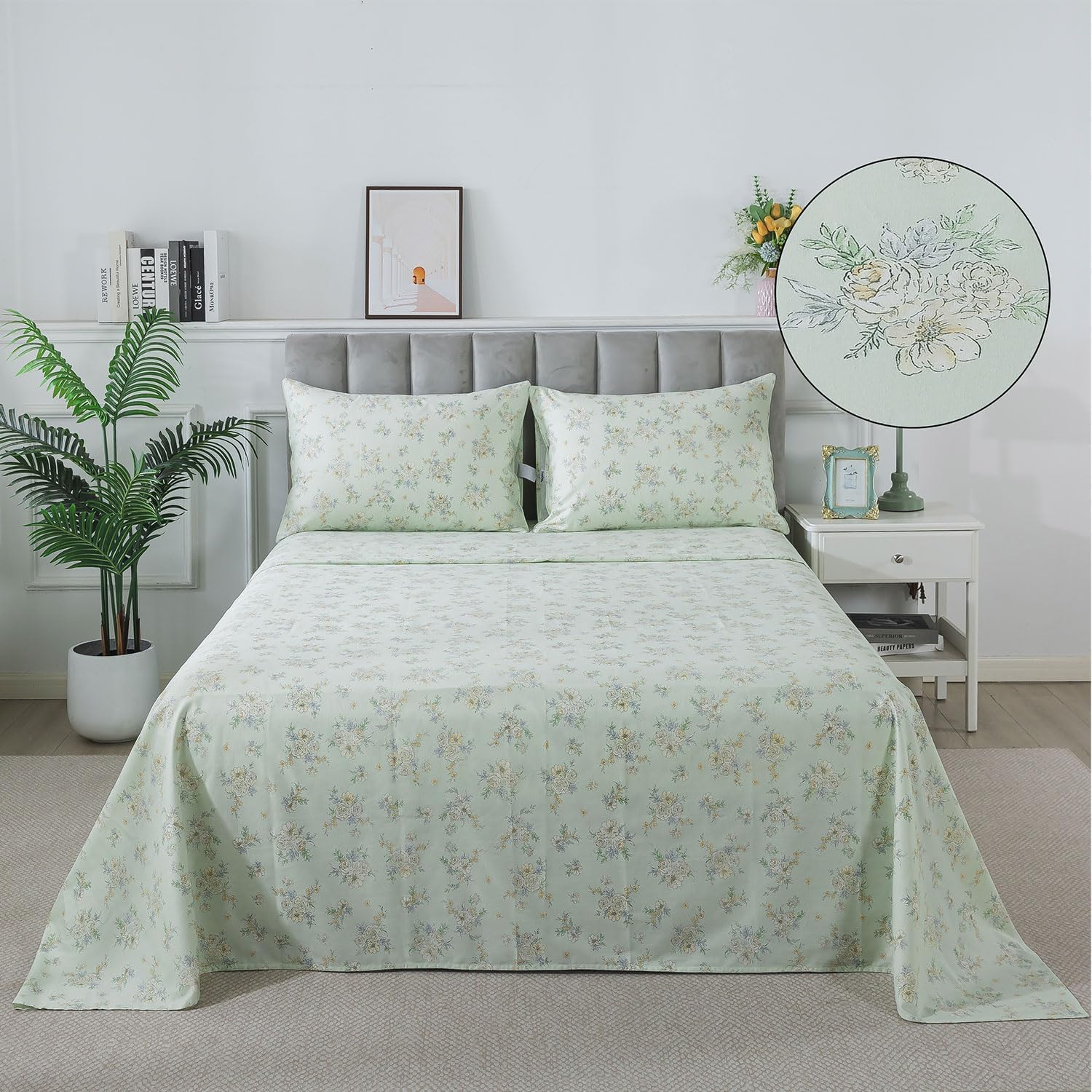 FADFAY Twin XL Floral Bed Sheet Set 4Pc