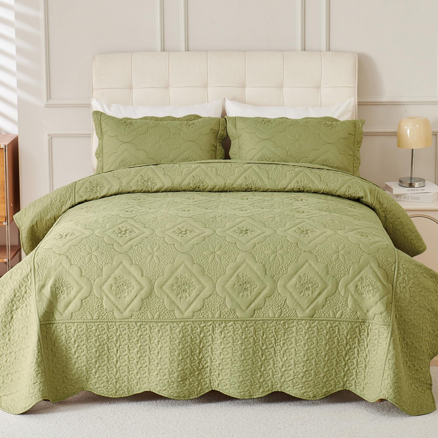 Cmfshape Floral Embroidery Quilt Set 3 Piece King Bedding Set
