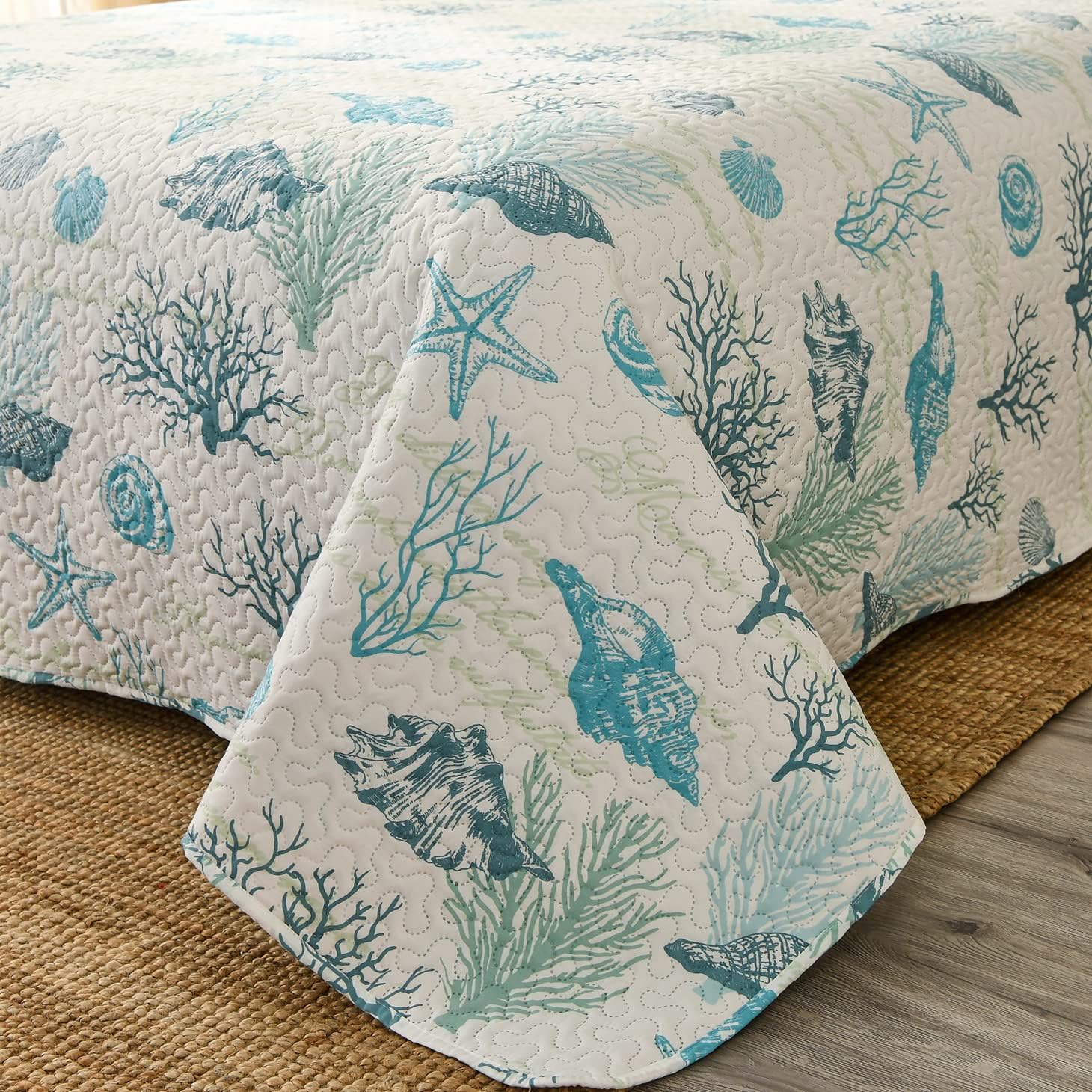 Junsey 3Pcs Ocean Theme Twin Quilt Set