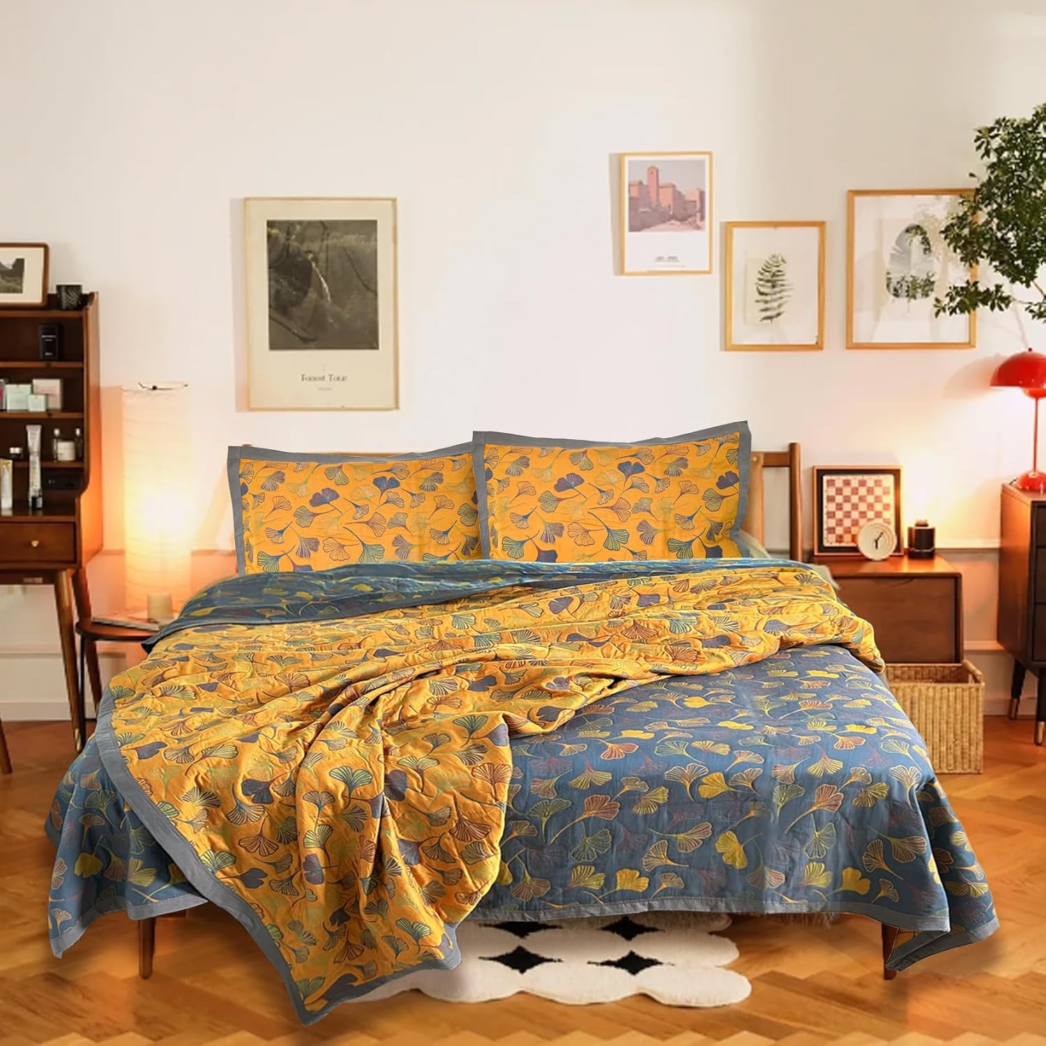 Bifqioy 3 Piece Ginkgo Quilt Set Queen Size